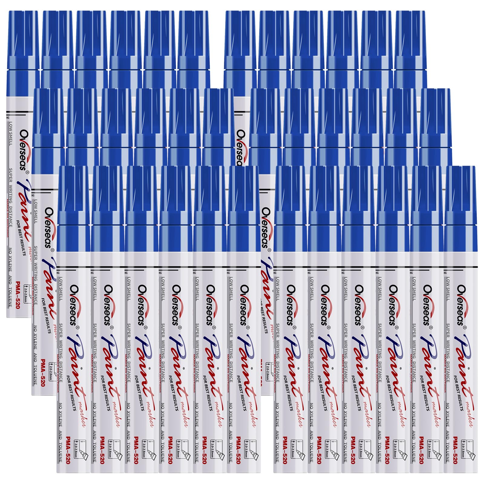 Overseas Blue Paint Marker Pens - 36 Pack Oil-Based Permanent Markers Set, Quick Drying, Waterproof, Medium Tip Paint Pens Bulk for Wood, Metal, Rock,