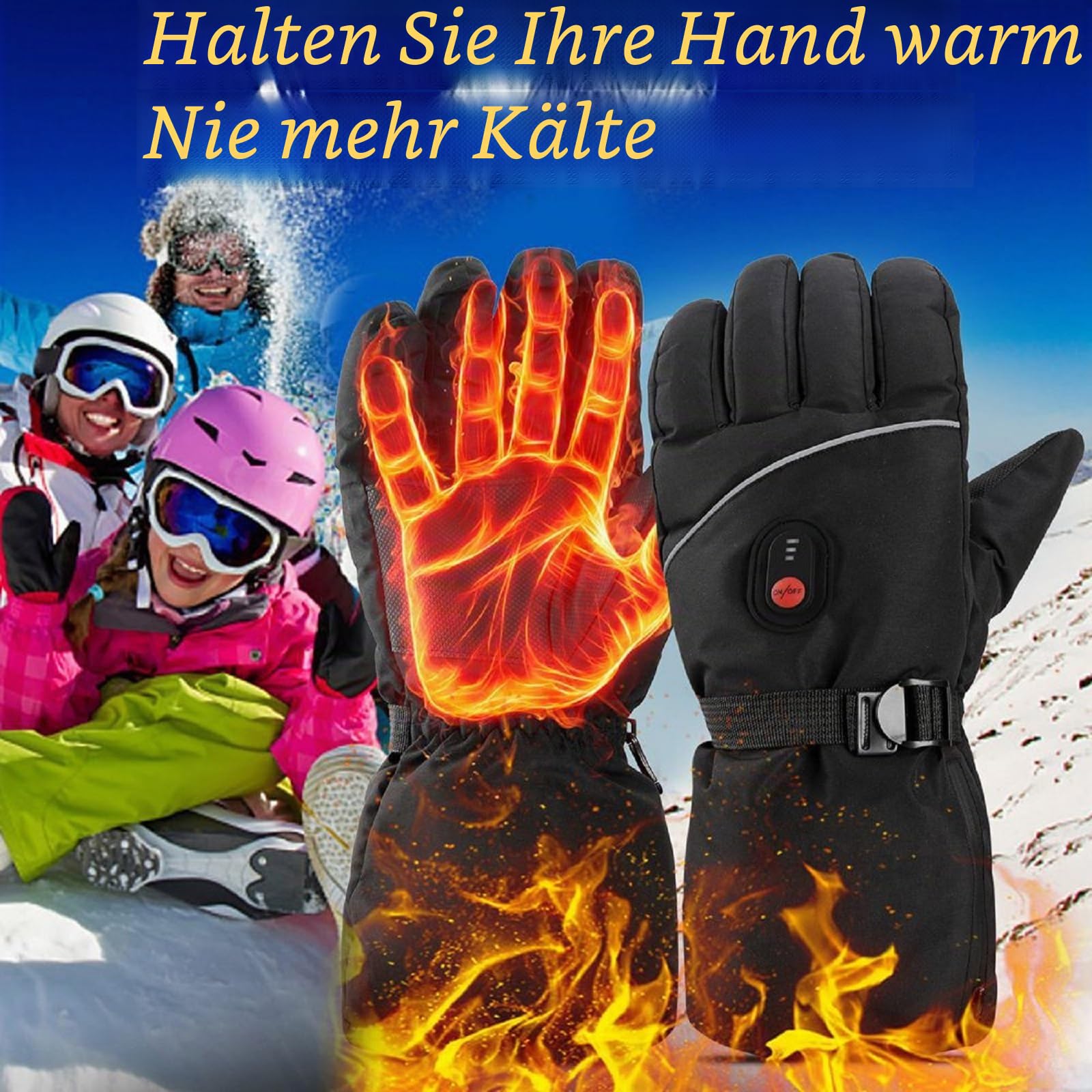 Beheizbare Handschuhe Damen Herren,7.4V 4000 mAh Akku USB Beheizte Handschuhe, 3 Heizstufen,Touchscreen Beheizbare Motorradhandschuhe,fur kifahren,Wandern,Radfahren,Motorradfahren