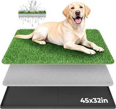 BurgeonNest Dog Grass Pad with Tray 45"x32", 3-Layer System with EVA Tray
