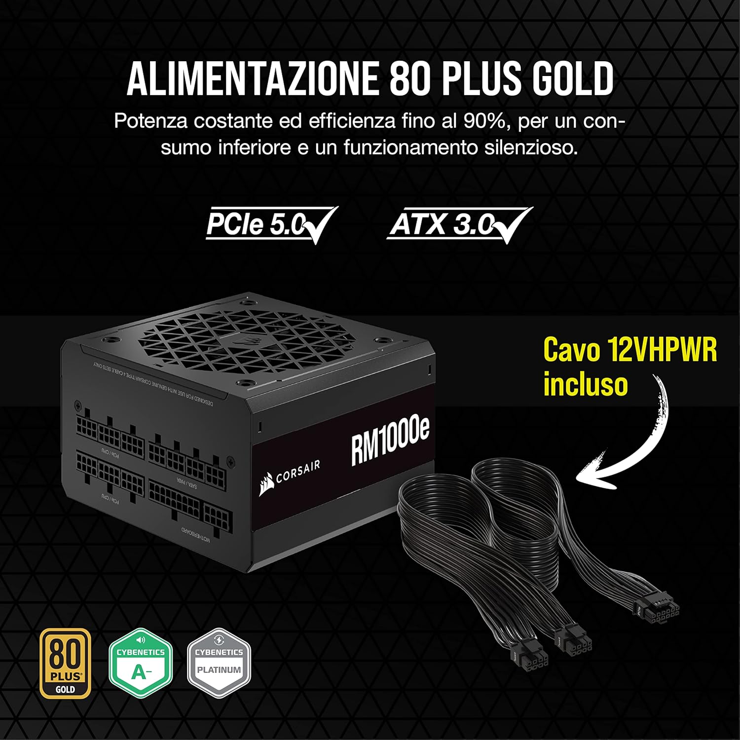 Corsair RM1000e Alimentatore Modulare a Basso Rumore Compatibile Con ATX 3.0 e PCIe 5.0 - Nero RMe (2023) 1000 Watts Nero - Immagine 3