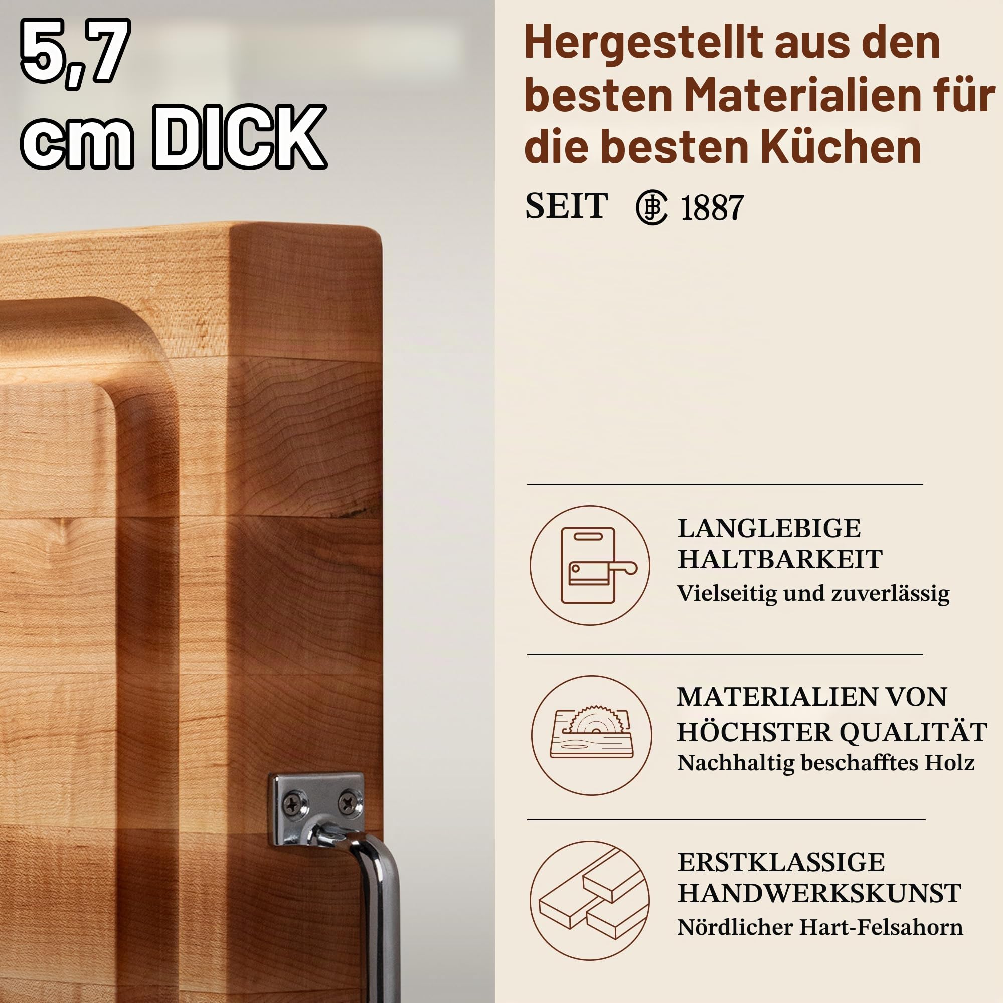 Boos Block BBQ Schneidebrett mit Edelstahlgriffen und Saftrille XXL – 61 x 46 x 6 cm – Schneidebrett Holz mit Griff – Ahornbrett groß – Hackbrett – Fleischbrett – Profi-Brett | 61 x 46 x 6 CM - Schneidebrett Holz Mit Griff - Nordamerikanisches Ahorn Schne