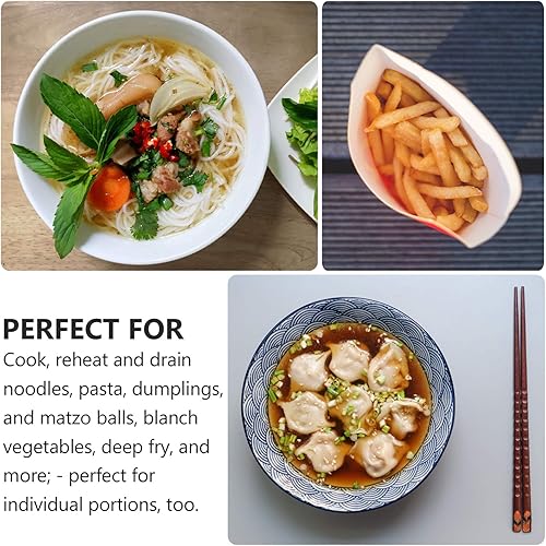 Miniatura 9 de Operitacx Colador de fideos de acero inoxidable para cocina, tamiz de malla, utensilio de servidor de pasta