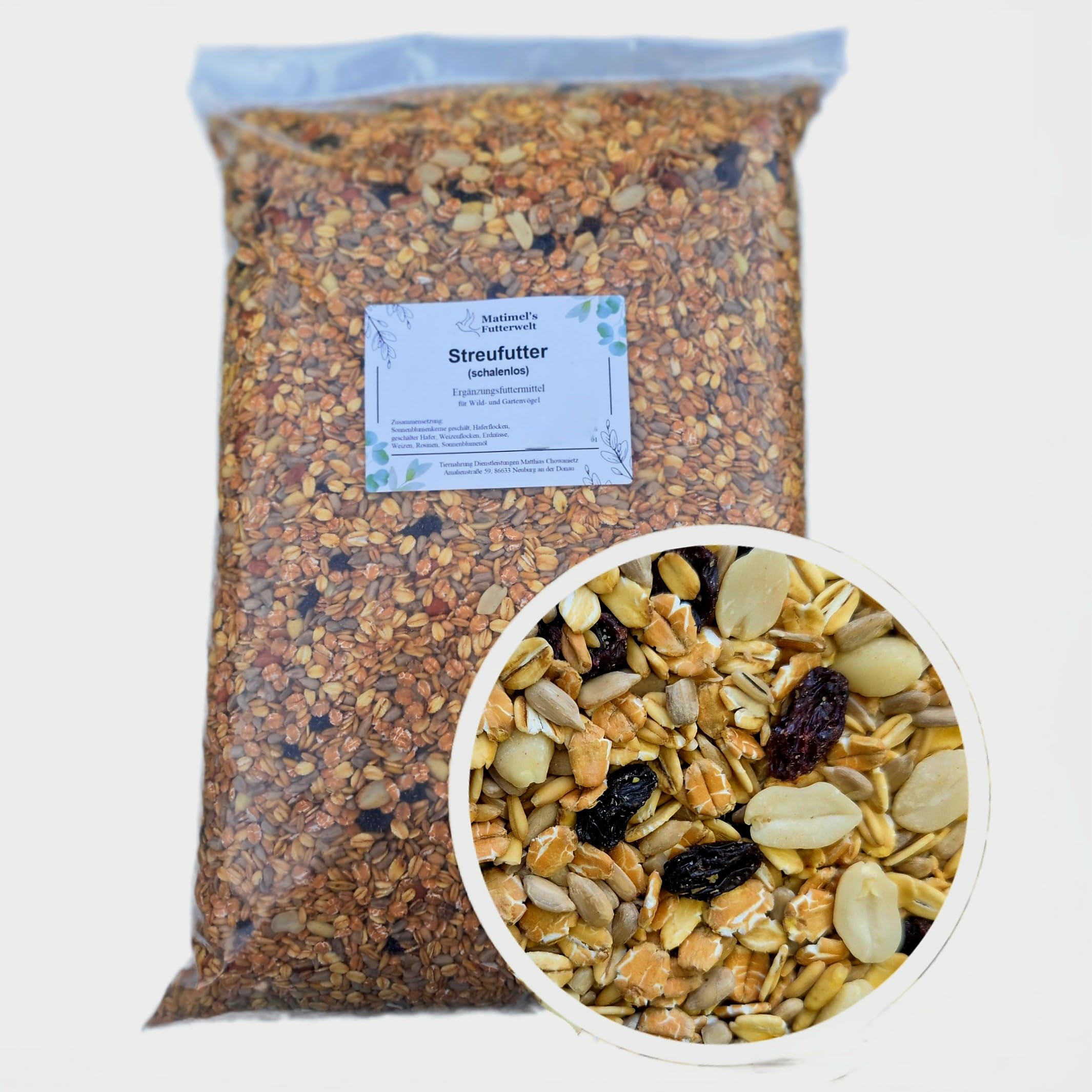 Streufutter (schalenlos), Vogelfutter Premium Futterqualität (2x10 Kg)