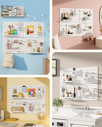 Miniatura 7 de Kit de combinación de organizador de pared de tablero perforado, en total 33.1 x 25.4 pulgadas, tablero de clavijas de metal para oficina con 21