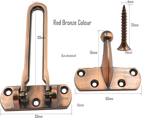 Vista 14 de LBY Paquete de 2 cerraduras de puerta de barra oscilante resistente, cerradura de seguridad antirrobo en forma de U, cerradura de puerta de Oro