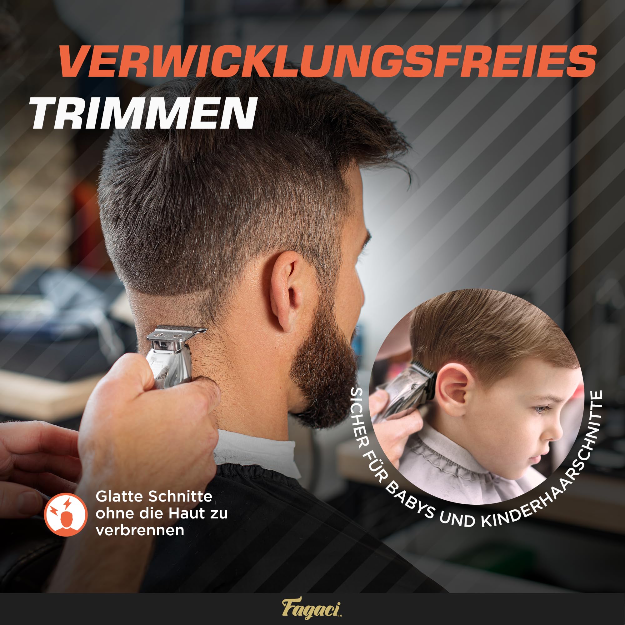 Fagaci Haarschneidemaschine und Trimmer Profi, Turboleistung, 5H Akku | Akku 5h für die Maschine und 3h für den Trimmer, Klingen aus Hochkohlenstoffstahl, leise, Integrierter Überhitzungsschutz