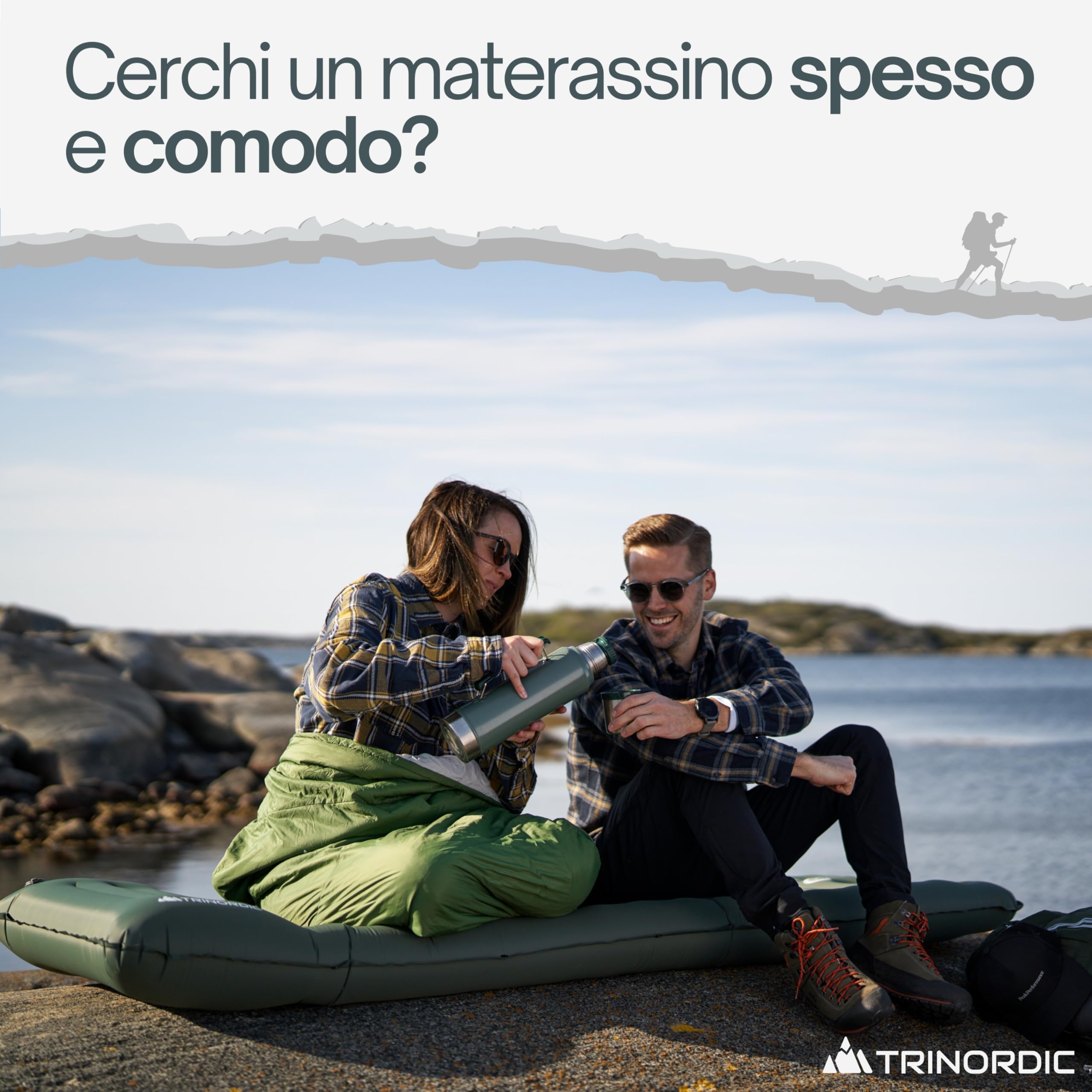 Trinordic Materassino Gonfiabile Spesso Campeggio - 12 cm Extra Spesso e Largo con Pompa a Pedale e Cuscino - Materasso Gonfiabile Singolo Leggero per Avventure, Trekking e Bikepacking