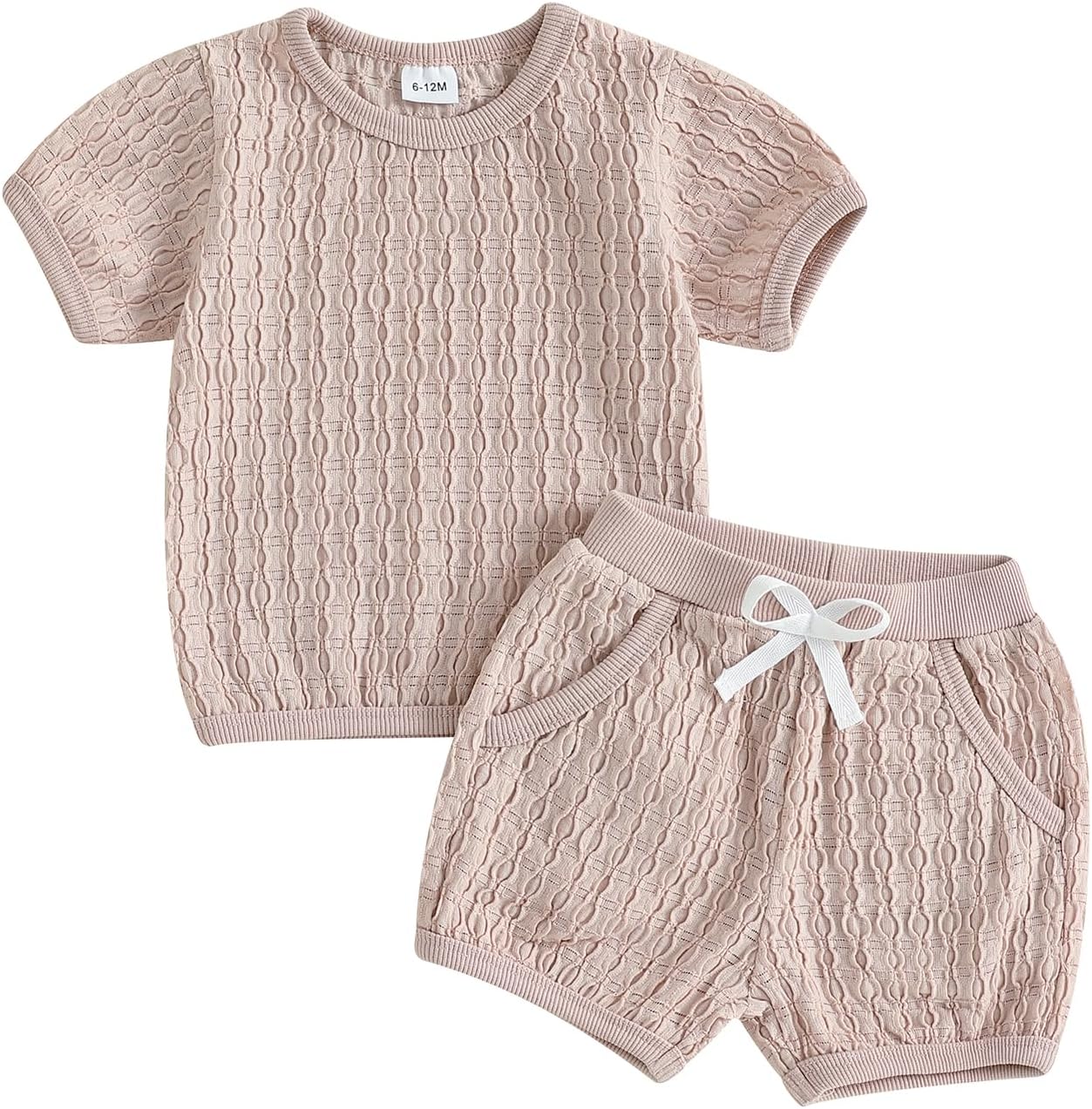 Fernvia Toddler Baby Girl Summer Clothes Solid Jacquard Short Sleeves T-Shirt Tops + Shorts 3 6 9 12 18 24 Months Outfits Set