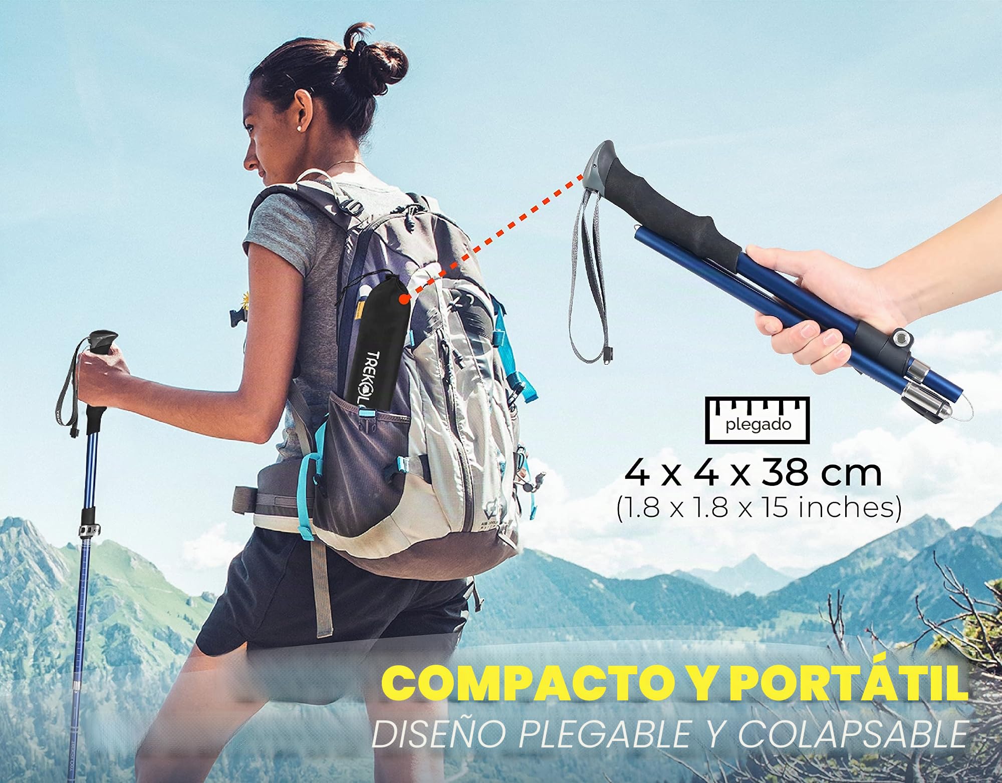 TREKOLOGY TREKZ SE Set de 2 Bastones Trekking Plegables - Nórdico Bastones Senderismo para Hombre, Mujeres y Personas Mayores - Bastones para caminar montaña Porras Seguridad con Empuñadura Espuma EVA