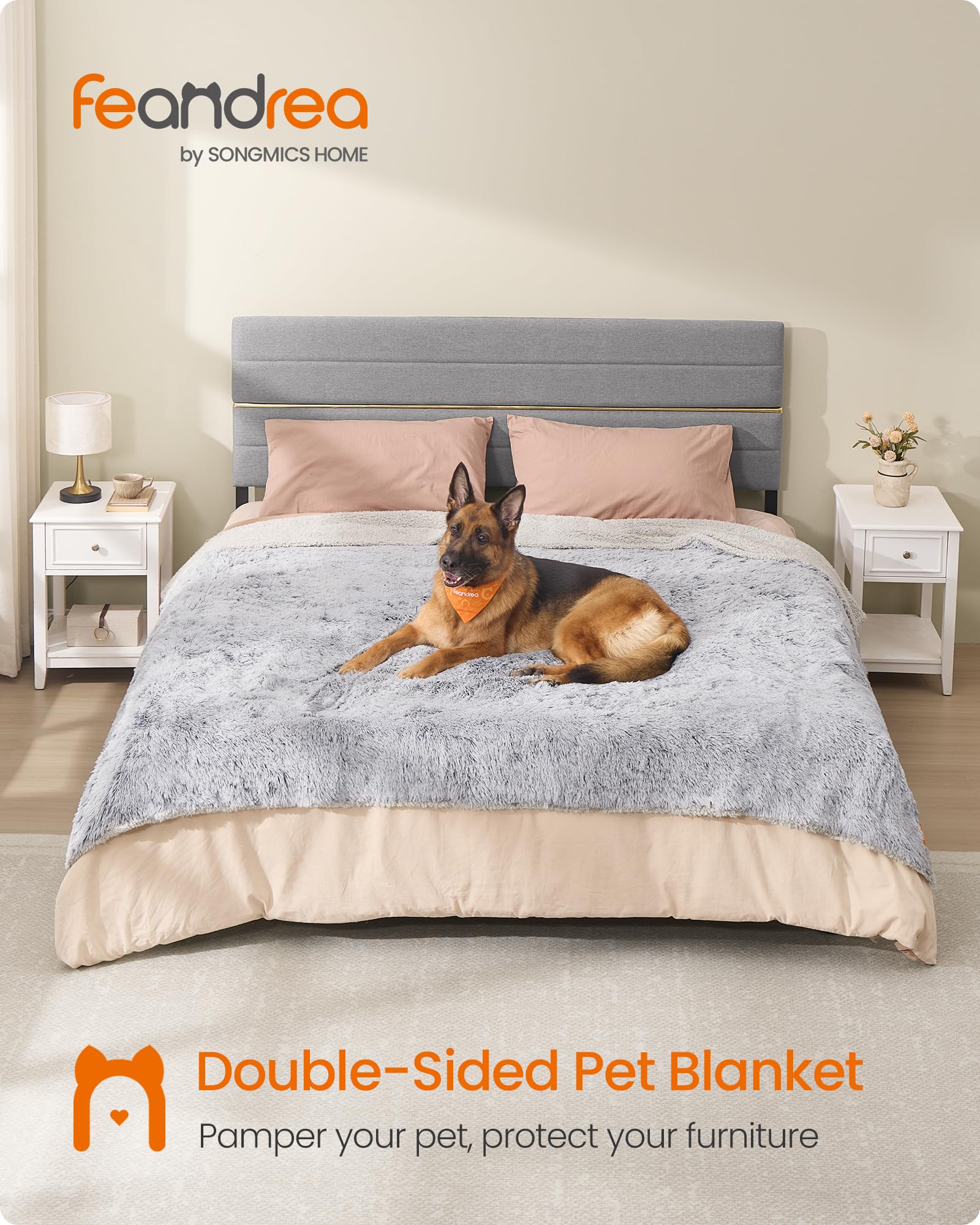 Feandrea Waterproof Dog Blanket, Long Plush Pet Blanket for Extra Large Dogs Humans, Cats, 229 x 203 cm, XXXL, Sherpa Fleece - Image 2