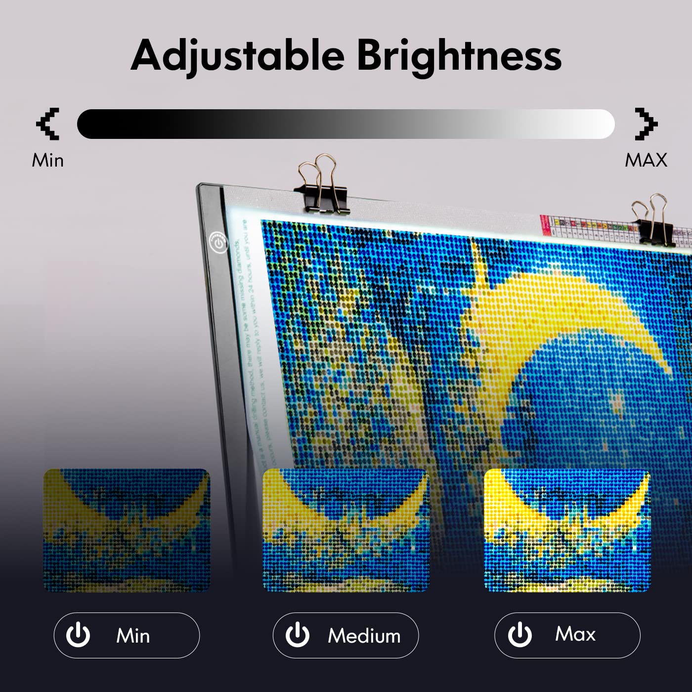LitEnergy 22,9 x 30,5 cm LED-Licht-Pad-Kits, USB-betriebene Lichtplatte, verstellbare Helligkeit, Lichtbox mit 108 Schlitzen und Zubehör für Diamant-Kunstmalerei (schwarz)