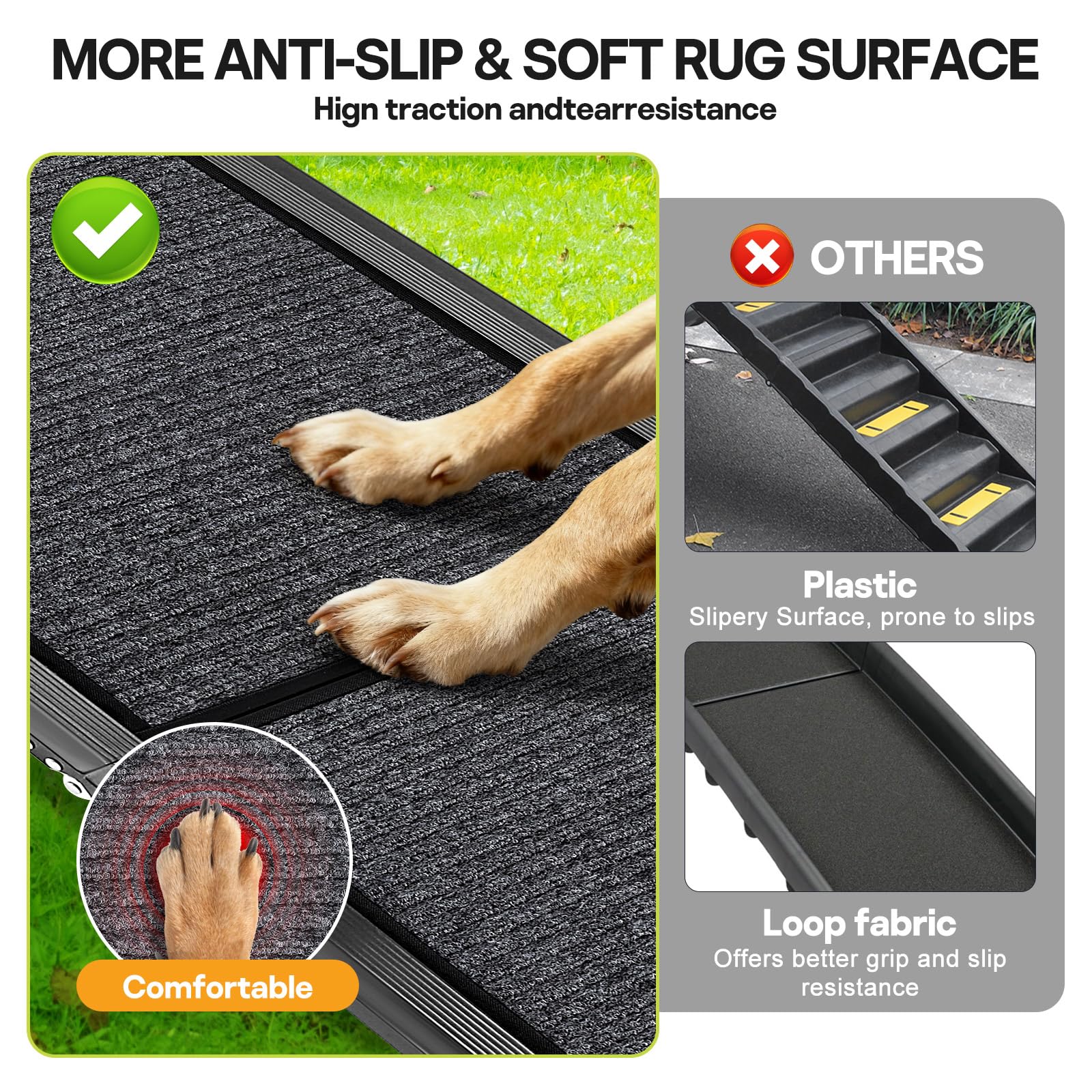 Rampes pour chiens de grande taille, 180,3 cm de long et 50,8 cm de large, en aluminium pliable extra large avec surface de tapis étanche IP64 et antidérapante, jusqu'à 136,1 kg pour chiens géants