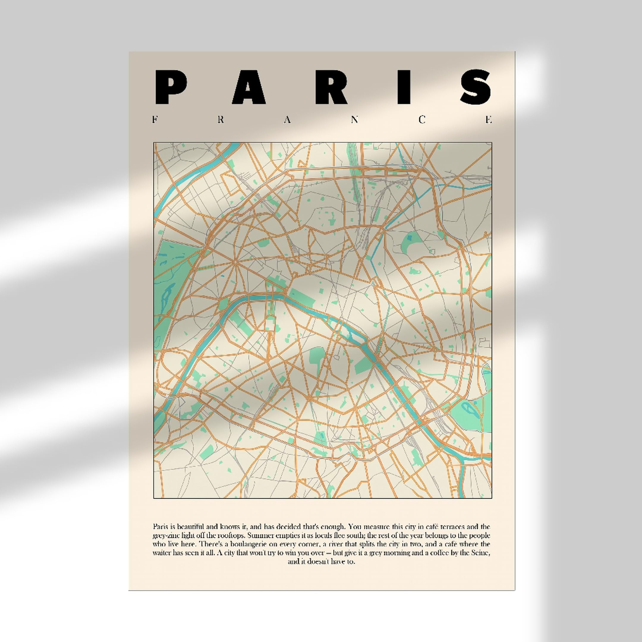 Wallbuddy Stampa Artistica Mappa di Parigi | De (50 x 70 cm, Senza cornice)