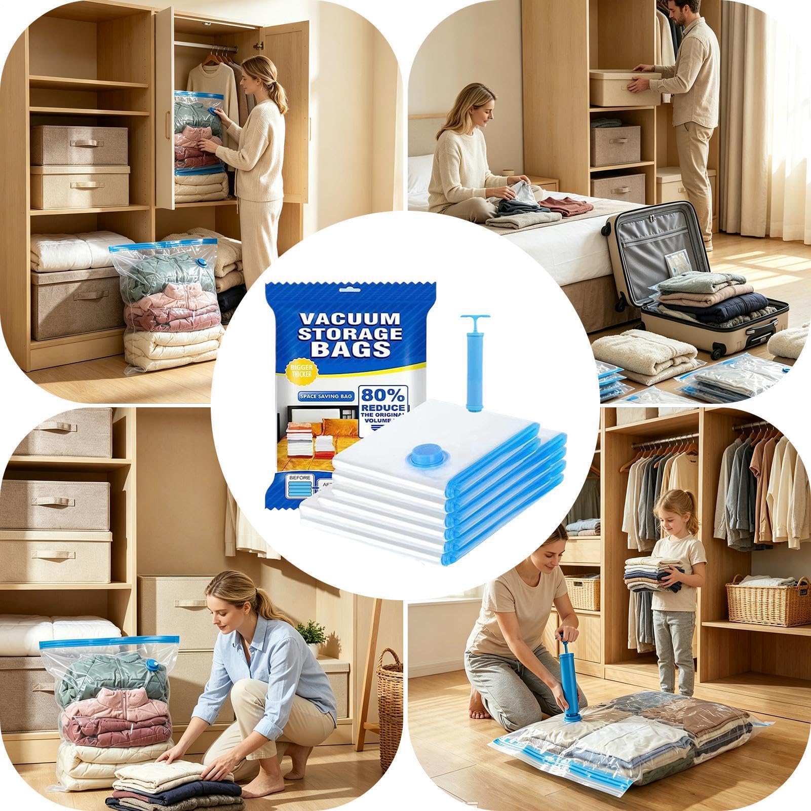 3-size Airtight Compression Space Saving Transparent, Reusable