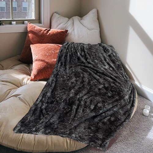 Miniatura 7 de MACEVIA Manta para sofá, color gris oscuro, manta de franela de forro polar de piel sintética para hombres y mujeres, suave, cálida, acogedora,