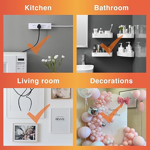 Miniatura 8 de 180 pares (360 tiras) tiras grandes para colgar cuadros, resistentes, cinta de gancho y bucle extraíble, libre de daños, tiras adhesivas