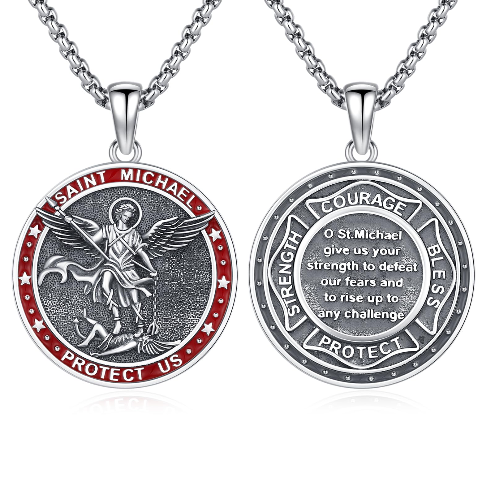 Silver/14K Gold Patron Saint Medal Amulet Necklace for Men Women