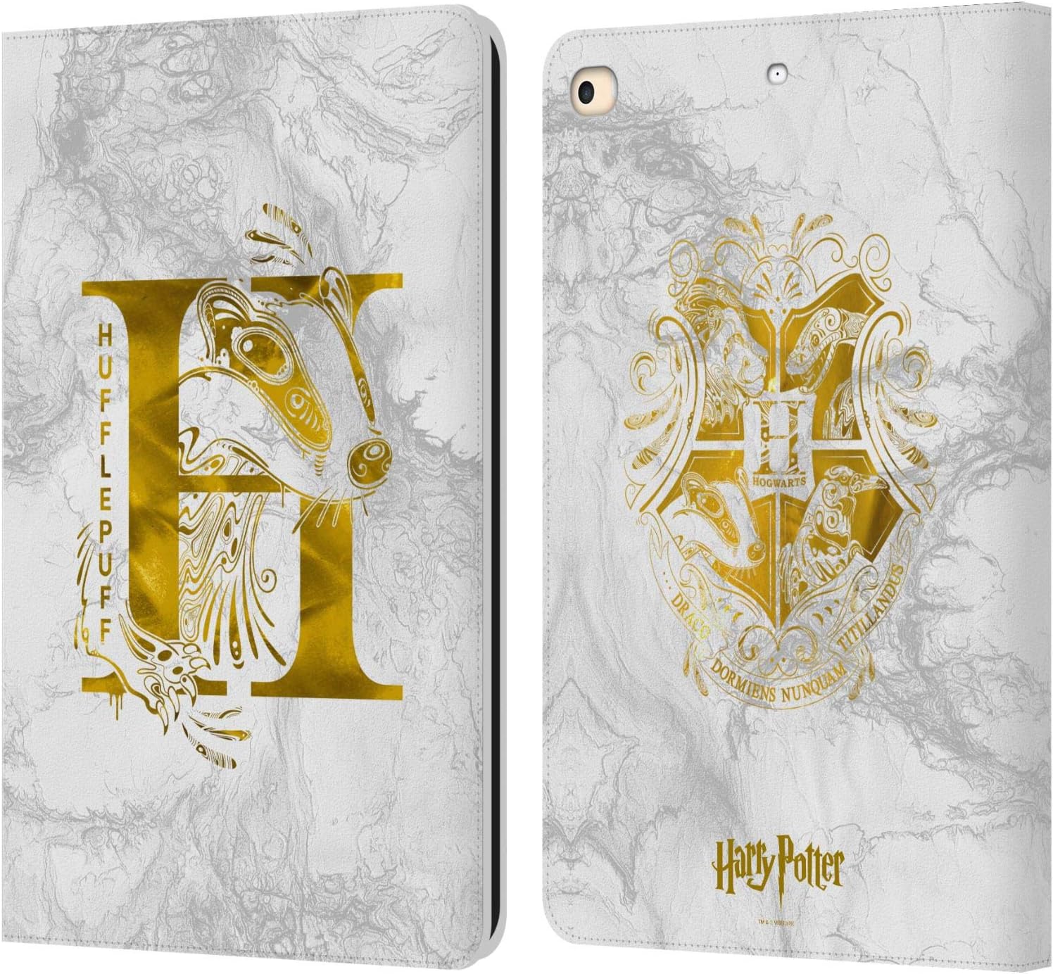 Head Case Designs Officially Licensed Harry Potter Hufflepuff Aguamenti Deathly Hallows IX Leather Book Wallet Case Cover Compatible with Apple iPad 9.7 2017 / iPad 9.7 2018