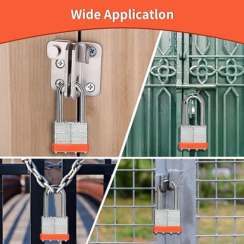 Miniatura 7 de Candado laminado con llave (1-916 pulgadas, 1.575 in), cerraduras iguales con llave, aro naranja, grillete largo, paquete de 48, cerradura para