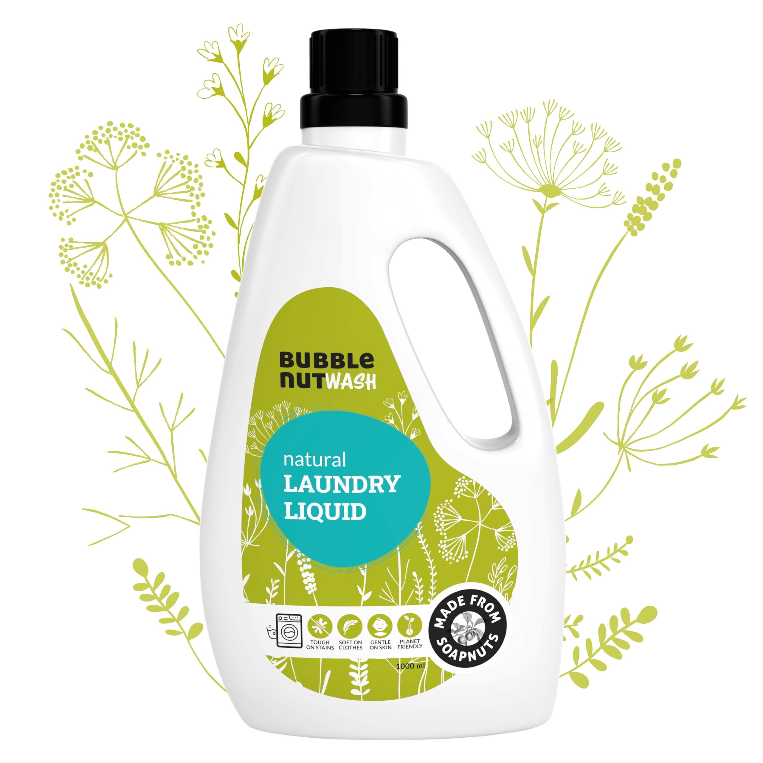 Laundry Detergent Liquid (1000 ml) - Natural, Organic, Baby safe, Herbal, Soap nuts based, Sensitive Skin, Hypoallergenic, Ecofriendly, Biodegradable, Gentle Fabric wash (1 Lit)