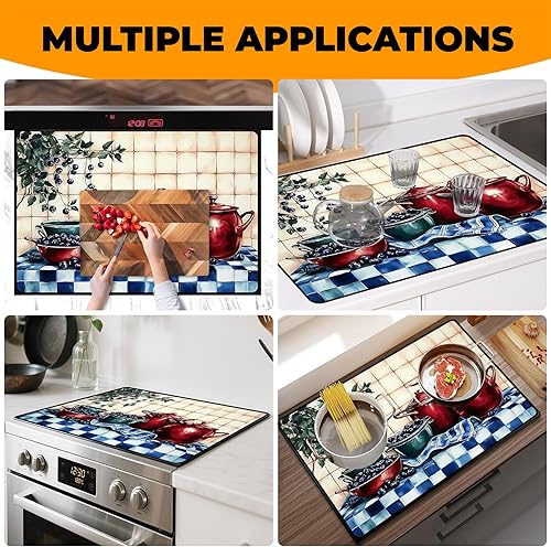 Vista 7 de Cubierta de estufa de vidrio resistente al calor con revestimiento de goma antideslizante – Protector de estufa eléctrica, resistente a los Bilberry