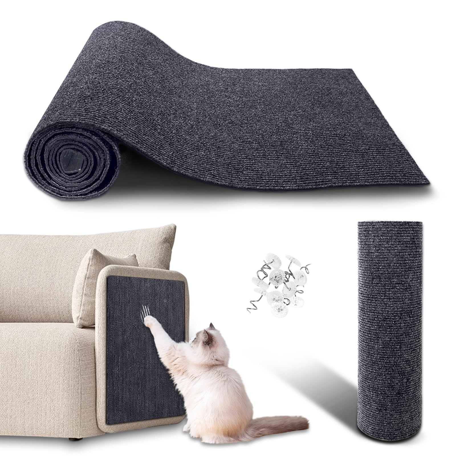 78.7"x15.8" Cat Scratch Furniture Protector - Trimmable Self Adhesive DIY Climbing Cat Scratching Mat Replacement for Cat Tree Shelves and Post Cat Scratcher Pad