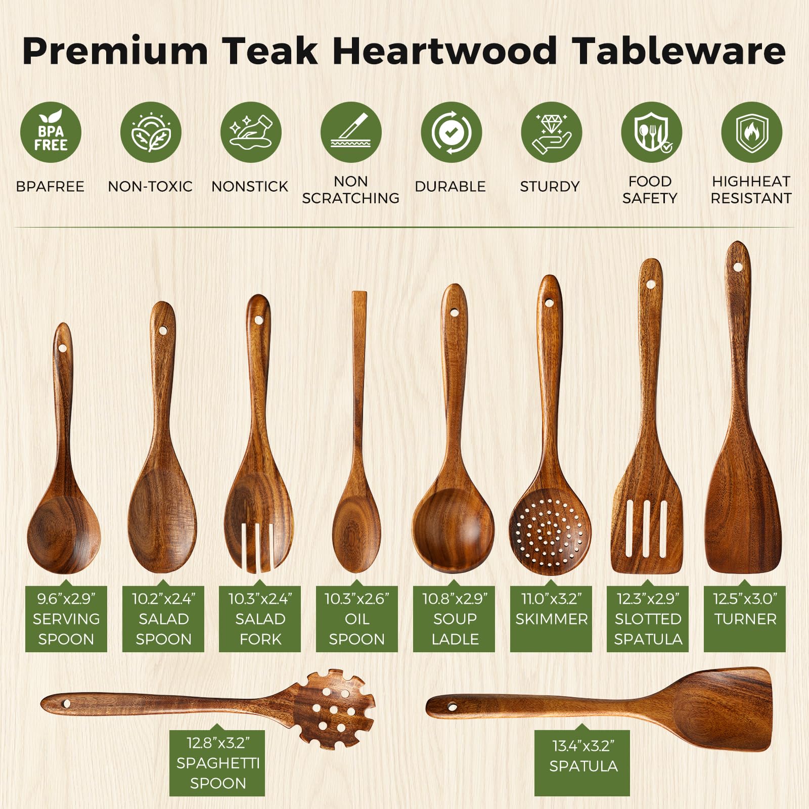 Teak Wooden Utensil Set - 10 Pcs -3 Teak Wooden Utensil Set - 10 Pcs -3