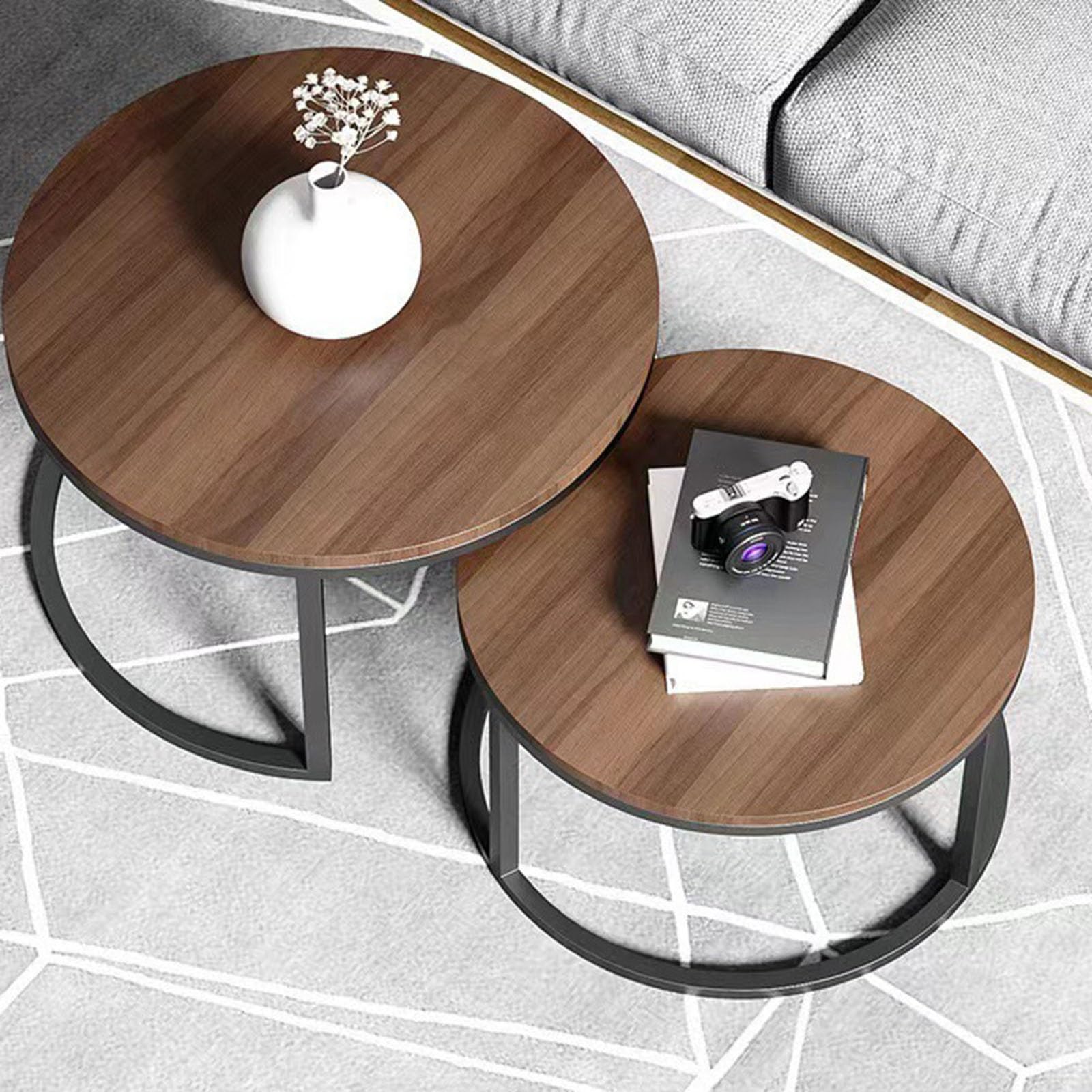 SXZenSpace Tea Table Combo, Round Side Set In 2 Sizes, Nesting Coffee Tables, Small Sofa Set, Modern Tables For Living Room
