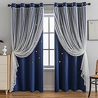 Vista 16 de indistar Cortinas opacas con recortes de estrellas para dormitorio de niña, cortinas de oscurecimiento para habitación de bebé, cortinas para Negro