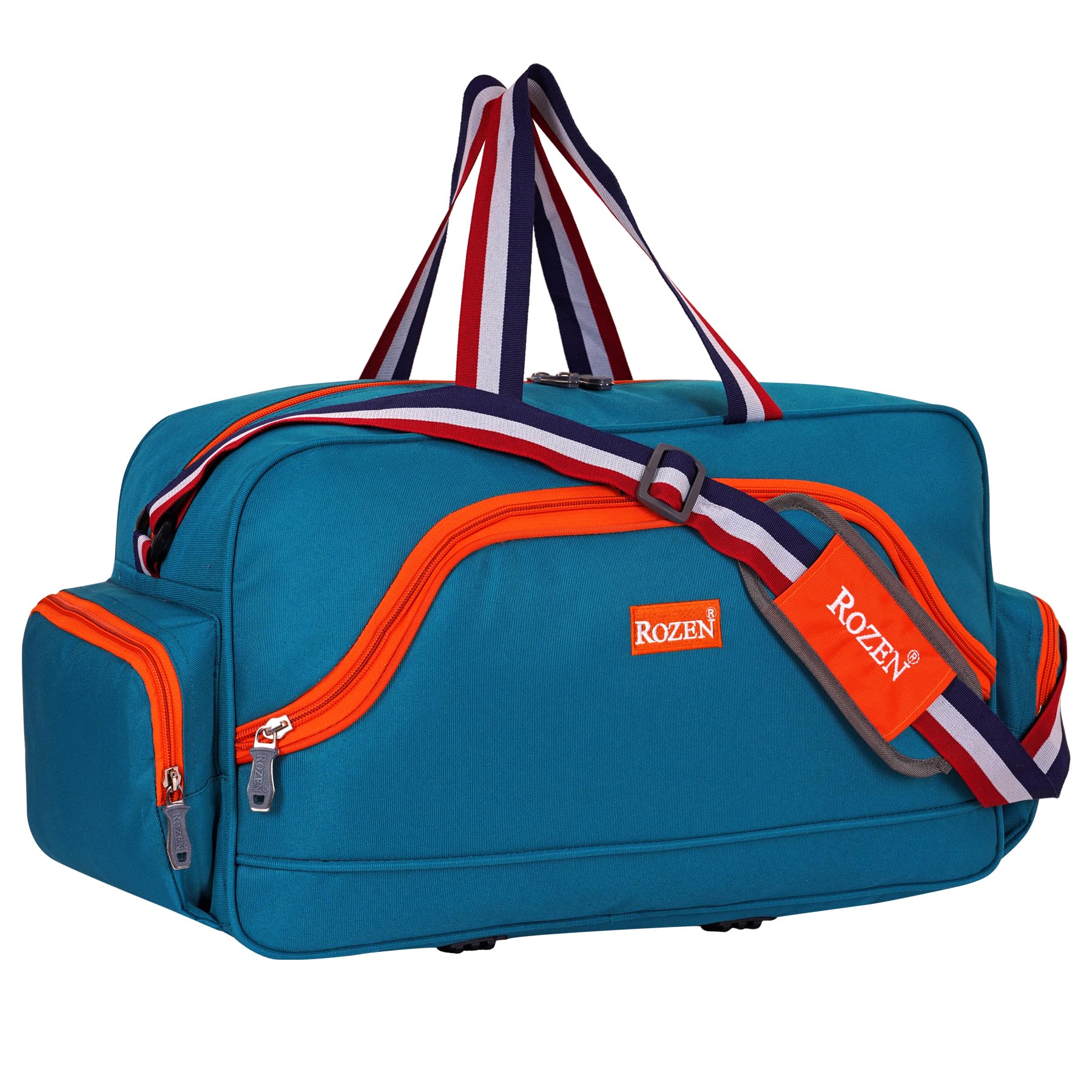 rozen Travel Duffle Luggage Bag Organizer | Multi Pocket Ultra-Light| Polyester 45 Lt| Men and Women | 22 X 10 X 12 Inch |Black (SkyBlue)-picture-22
