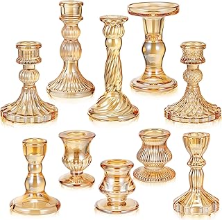 Mumufy 10 Pcs Glass Crystal Taper Candle Holders Clear Glass Candlestick...