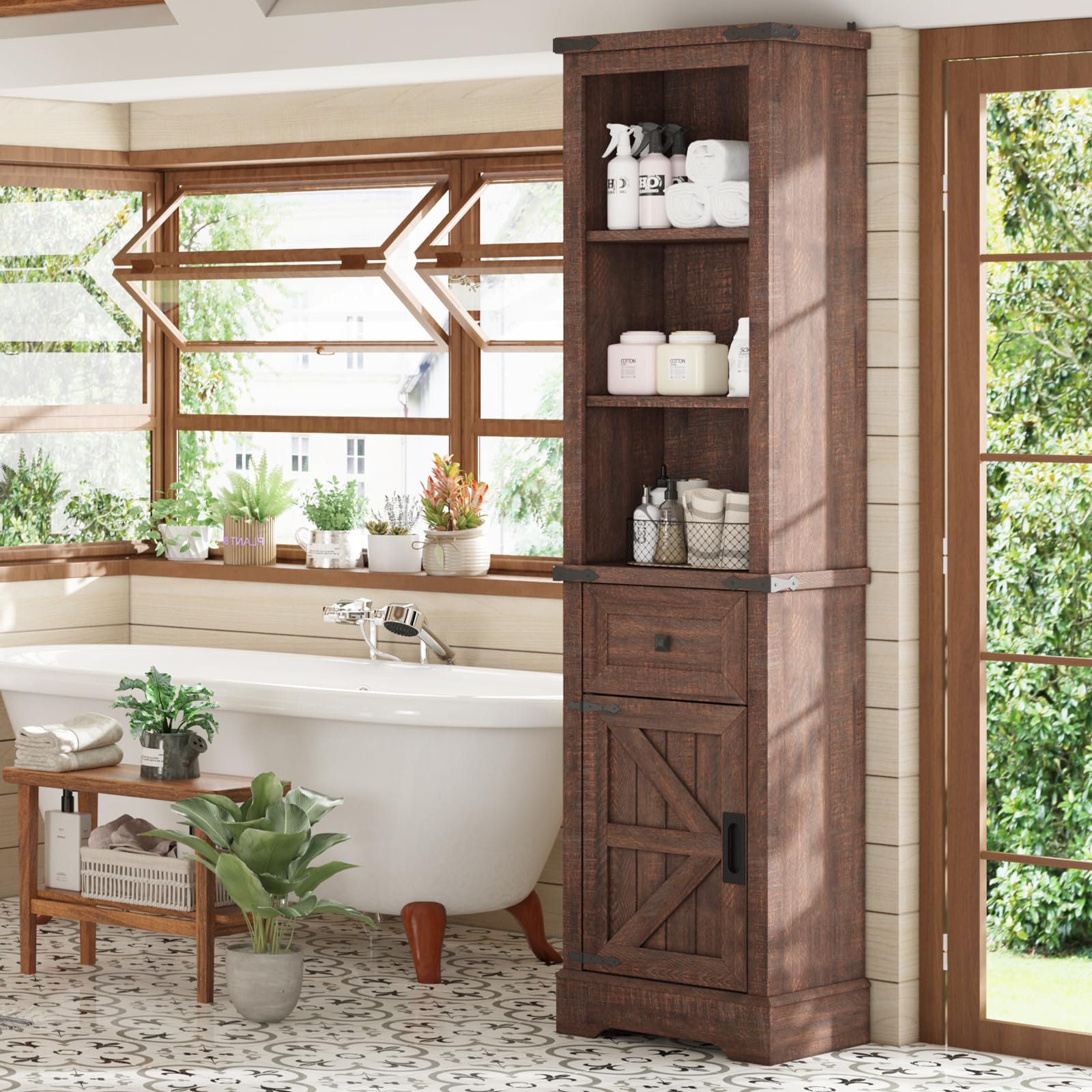 Amazon.com: AMERLIFE Tall Bathroom Storage Cabinet, 68" H Farmhouse ...