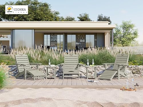 Miniatura 8 de Ciokea Juego de 2 sillas plegables Adirondack con otomana retráctil, silla para hoguera al aire libre con reposapiés extraíble, resistente a la