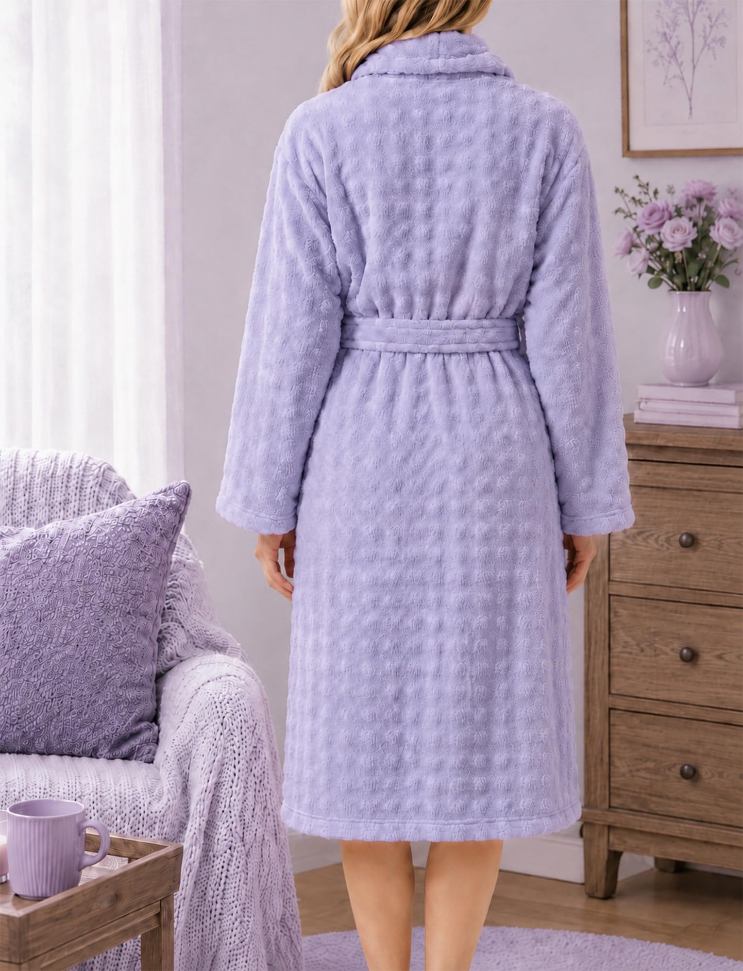 Albornoz largo de forro polar para mujer con bolsillos, suave y cálido