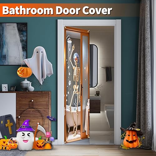 Miniatura 5 de Cubierta de puerta de Halloween para baño, decoración divertida de puerta para accesorios de fotos de fiesta, decoración de fondo de Halloween de