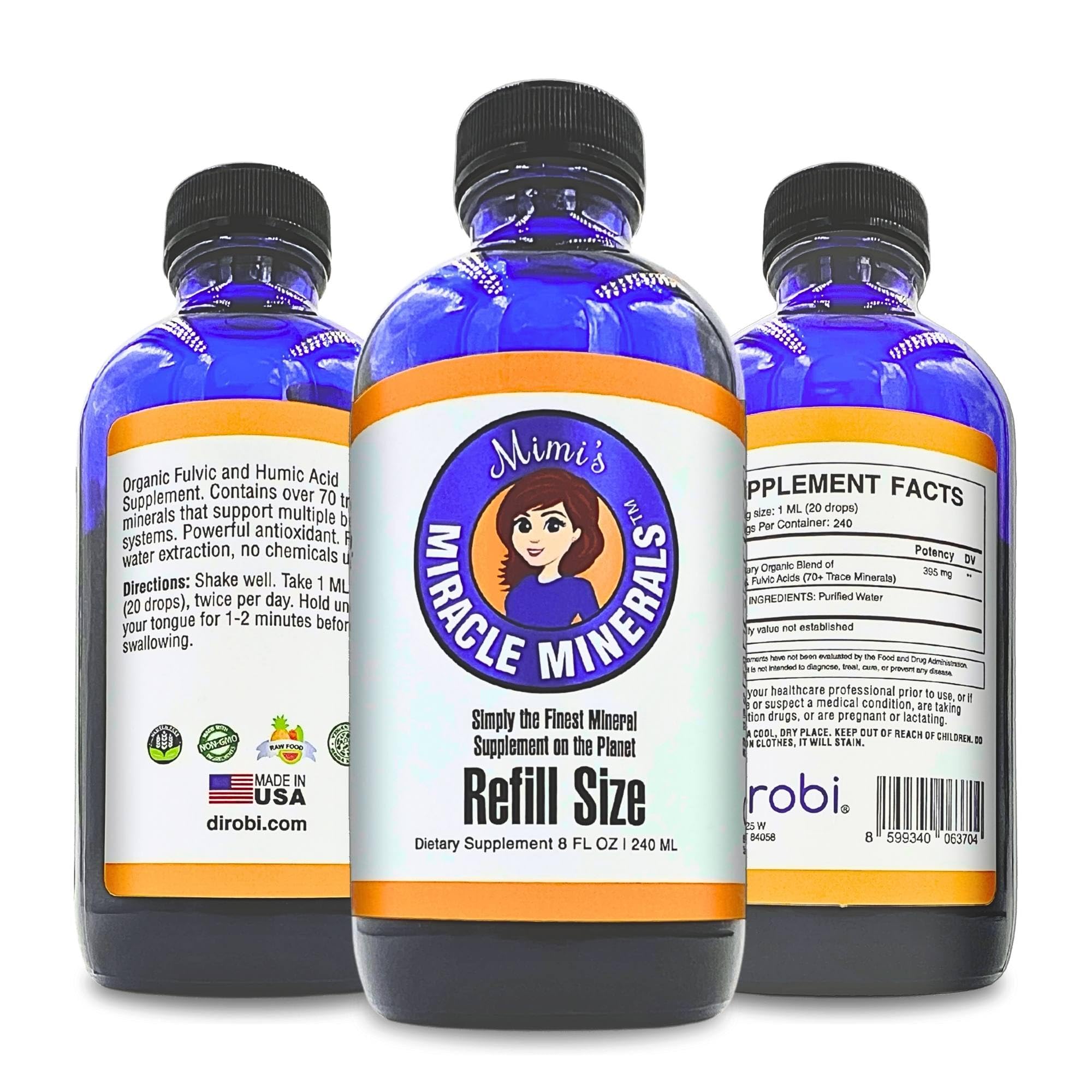 Mimi's Miracle Minerals Fulvic Acid Humic Acid - Trace Mineral Supplement, 70 Ionic Minerals - Organic Plant Derived Liquid (8 oz Refill, 240 Day Supply)