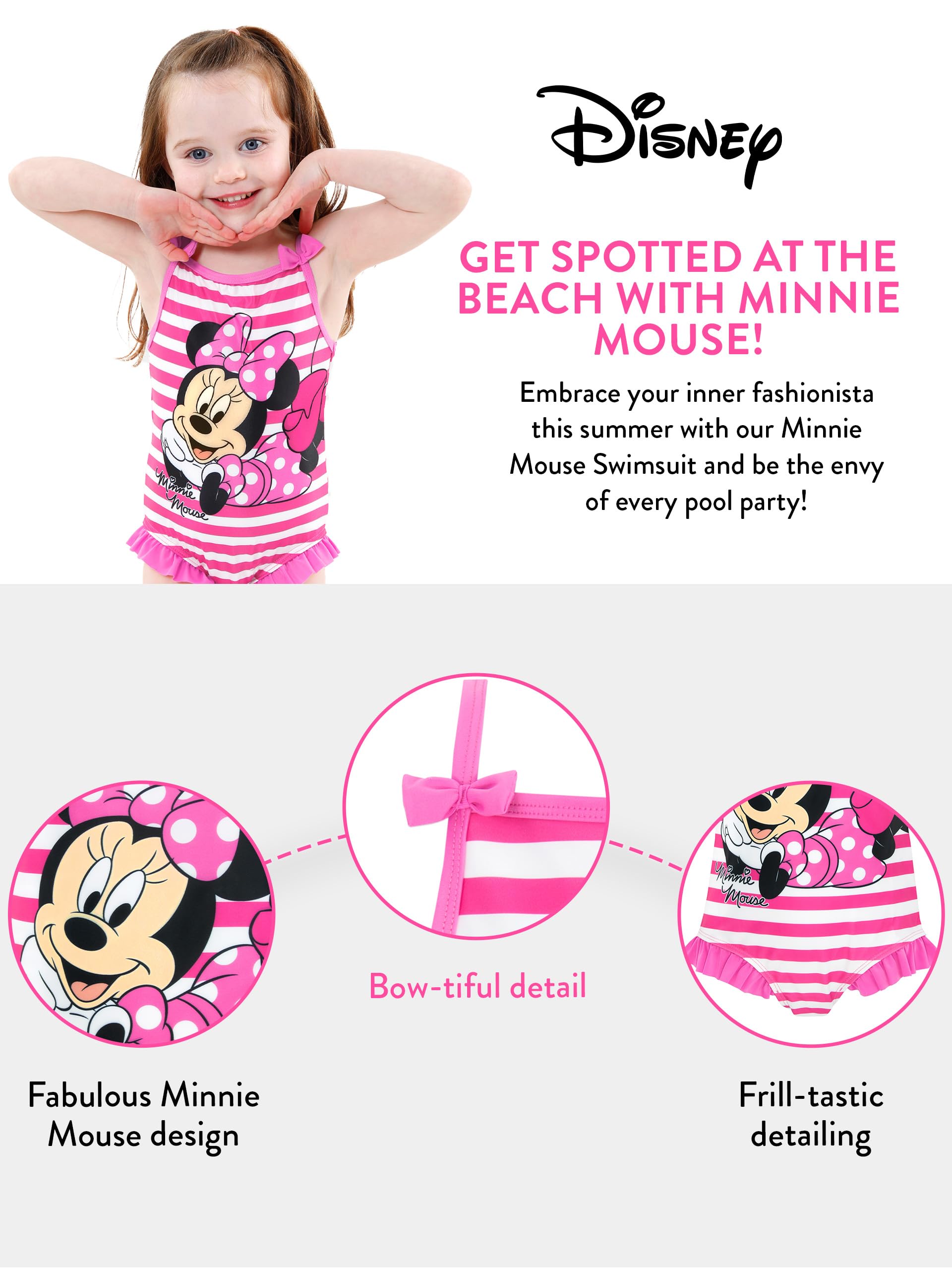 Disney Bañador Minnie Mouse Bañador de Piscina para niña | Traje de baño para niña | para Edades de 2 a 7 años