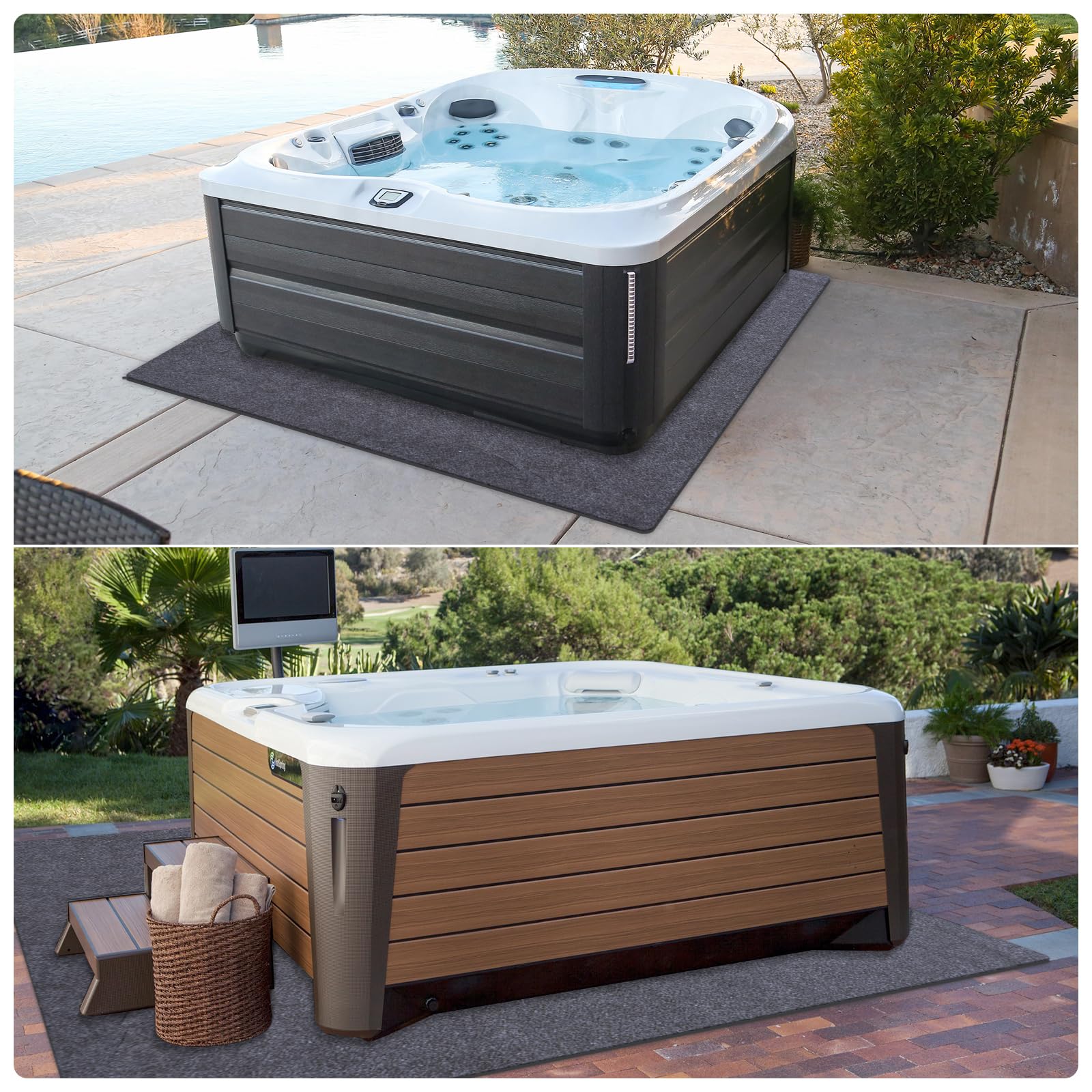 Tapis de Sol pour Jacuzzi, Tapis Carré Imperméable 2,53 x 2,53 m pour Jacuzzi Gonflable, Tapis de Protection Extérieur avec Dos qui Empêche la Pénétration de Liquide pour Protéger le Sol
