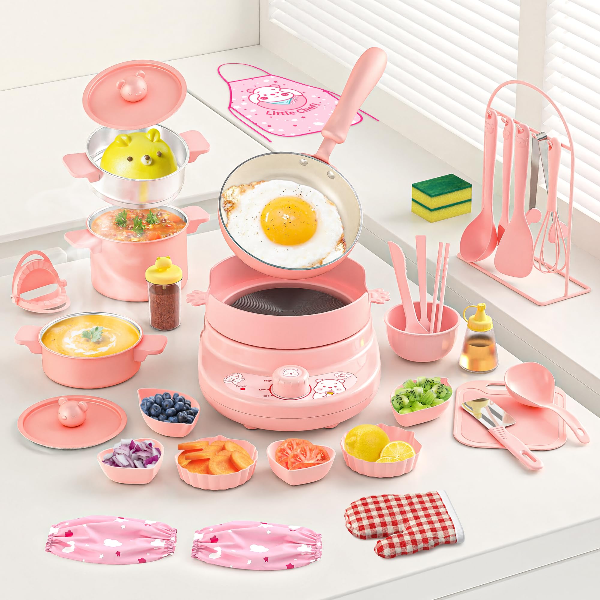 Amazon.com: Gotoofun Kids Cooking Sets Real Mini Kitchen, Pink