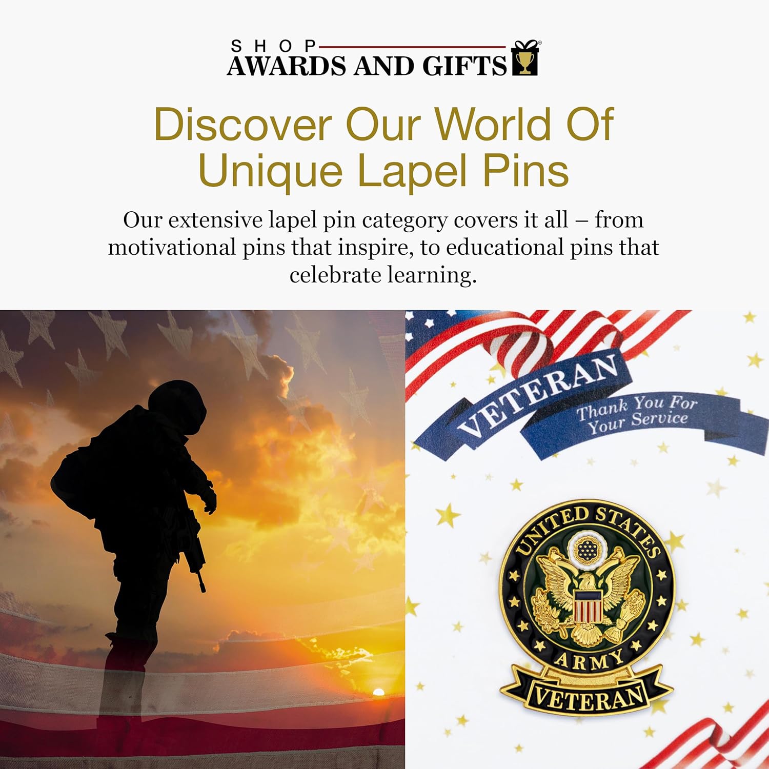 SHOP AWARDS AND GIFTS United States US Veteran Lapel Pin, Retirement and Service, 1-1/8 inch - Image 2