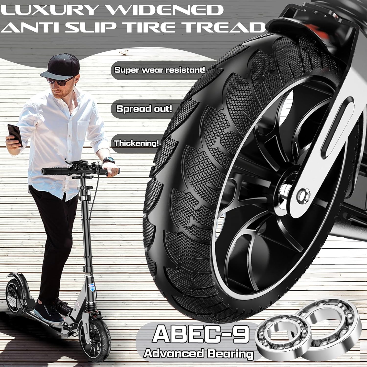 Kick Scooter for Ages 6+,Kid, Teens & Adults - Max Load 300 LBS, 4 Adjustable Levels, 200mm Big Wheel Folding Scooter, Lightweight, Aluminum, Indoor and Outdoor Scooters, Bearing ABE