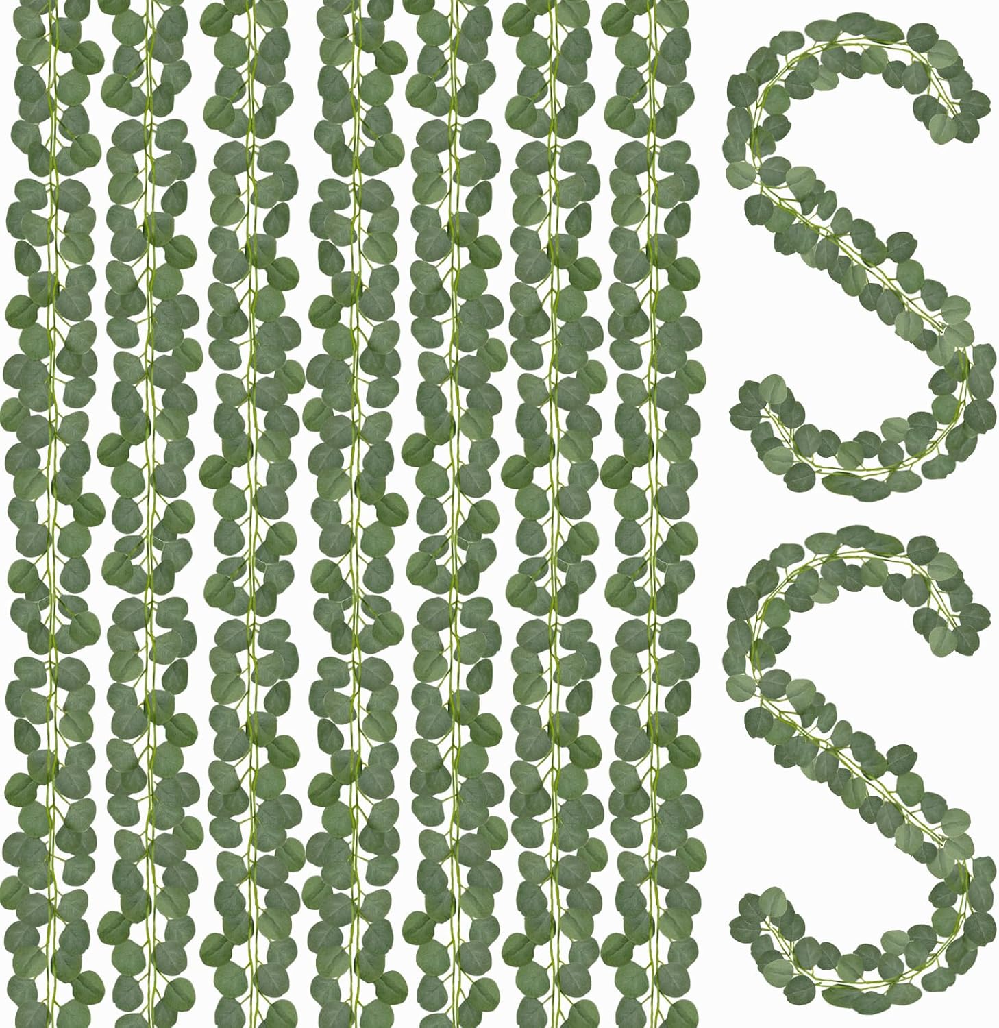 CQURE 72Pcs Eucalyptus Garland,Artificial Eucalyptus Leaves Table Greenery Garland Wreath Vines for Wedding Party Table Fireplace Wall Room Decor 504 Ft