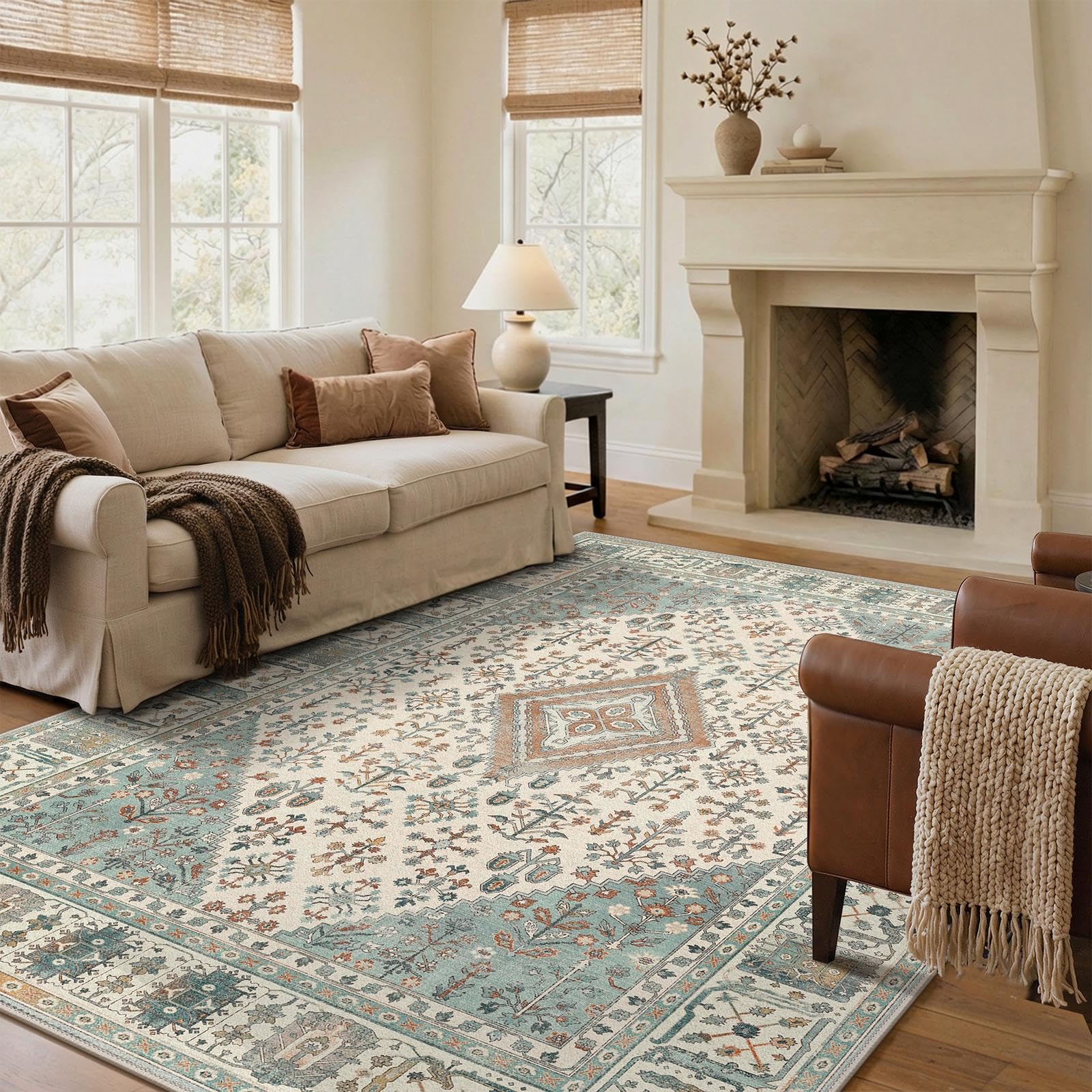 GENIMO Orientalisch Vintage Teppich Salbeigrün Waschbar 200x290 cm