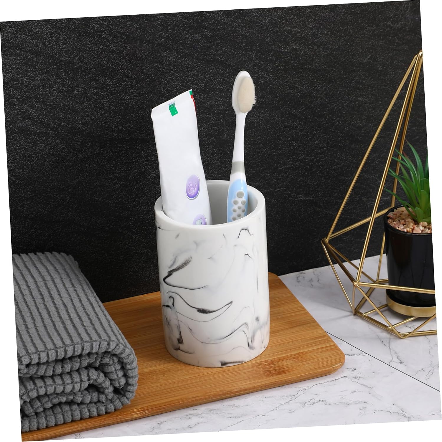 Marble Pattern Gargle Cup and Toothbrush Mug, White Household Bathroom Water Cup, Sturdy Mouth Rinse Tumbler for Daily Oral Care