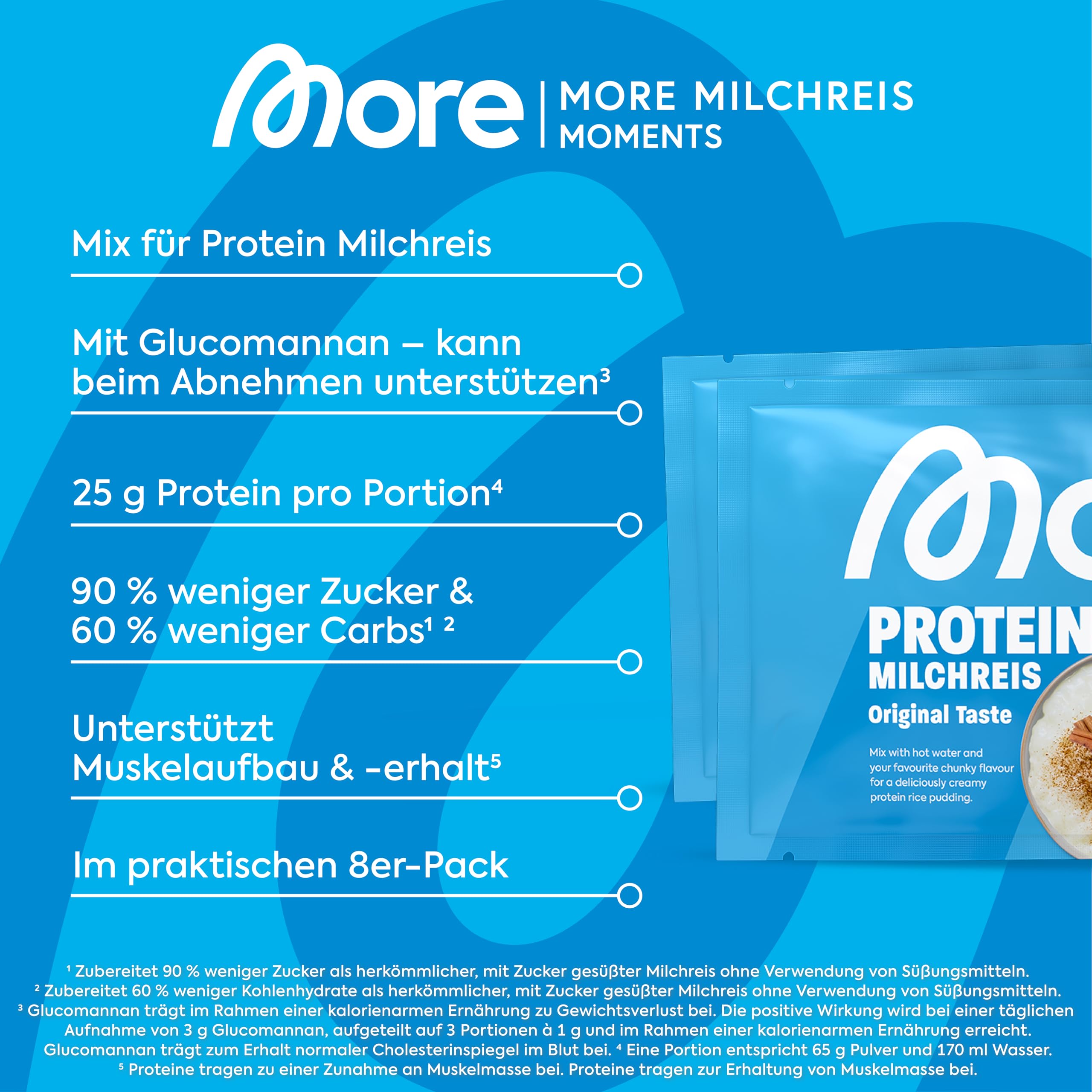 More Protein Milchreis, 10er Tray, 10 x 65 g, 25 g Eiweiß pro Portion, schnelle Zubereitung ohne Kochen, cremig leckerer Milchreis mit weniger Zucker und Fett, perfekt zum Verfeinern