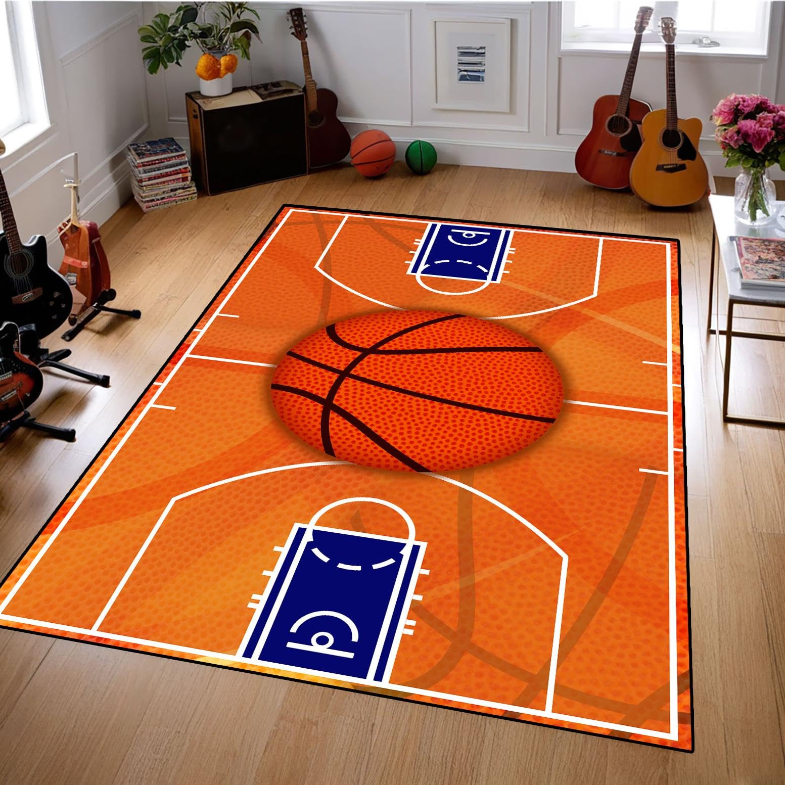 Basketball Court Rug 3'x5', Sports Rugs for Boys Bedroom, Basketball Carpet Decor