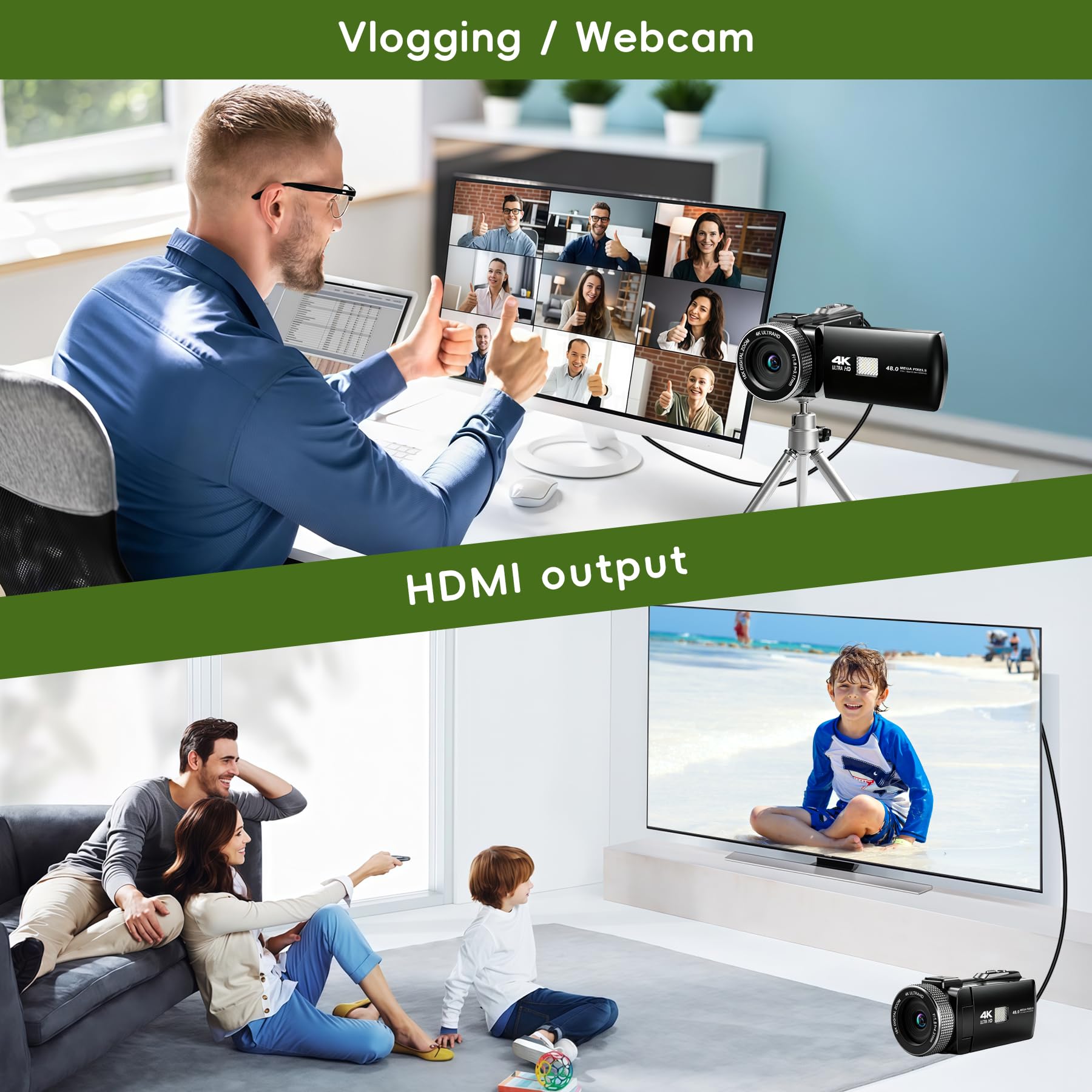 Videocamera 4K 48MP, videocamera Vlogging per YouTube, 3 pollici 270 ° Flip Touchscreen, con microfono Lavalier wireless, scheda da 32 GB, treppiede, kit per principianti