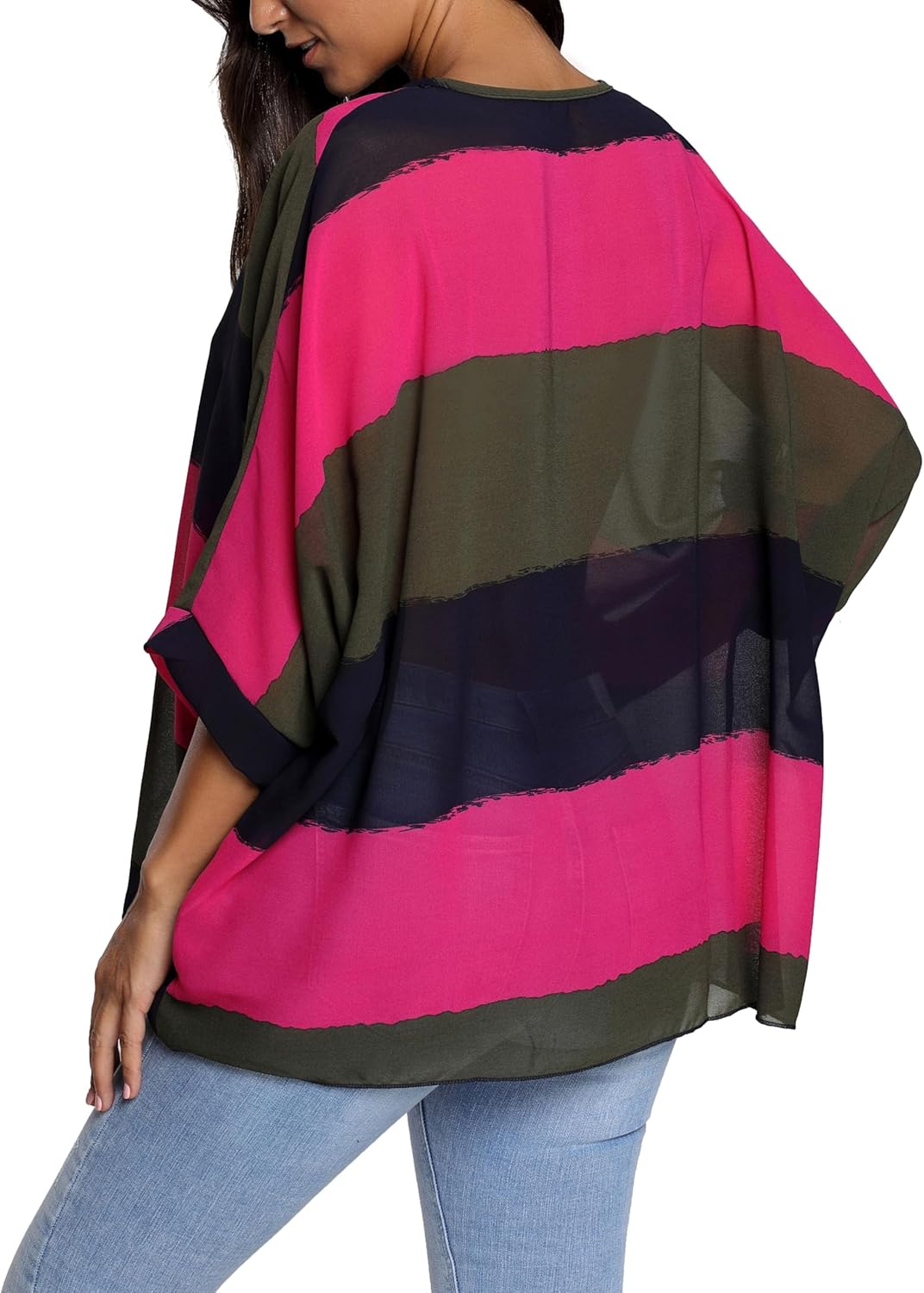 Nicetage Boho Top Sheer Dressy Blouse Chiffon Blouses for Women Sheer Poncho Flowy Batwing Tops Cruise Wear - Image 4