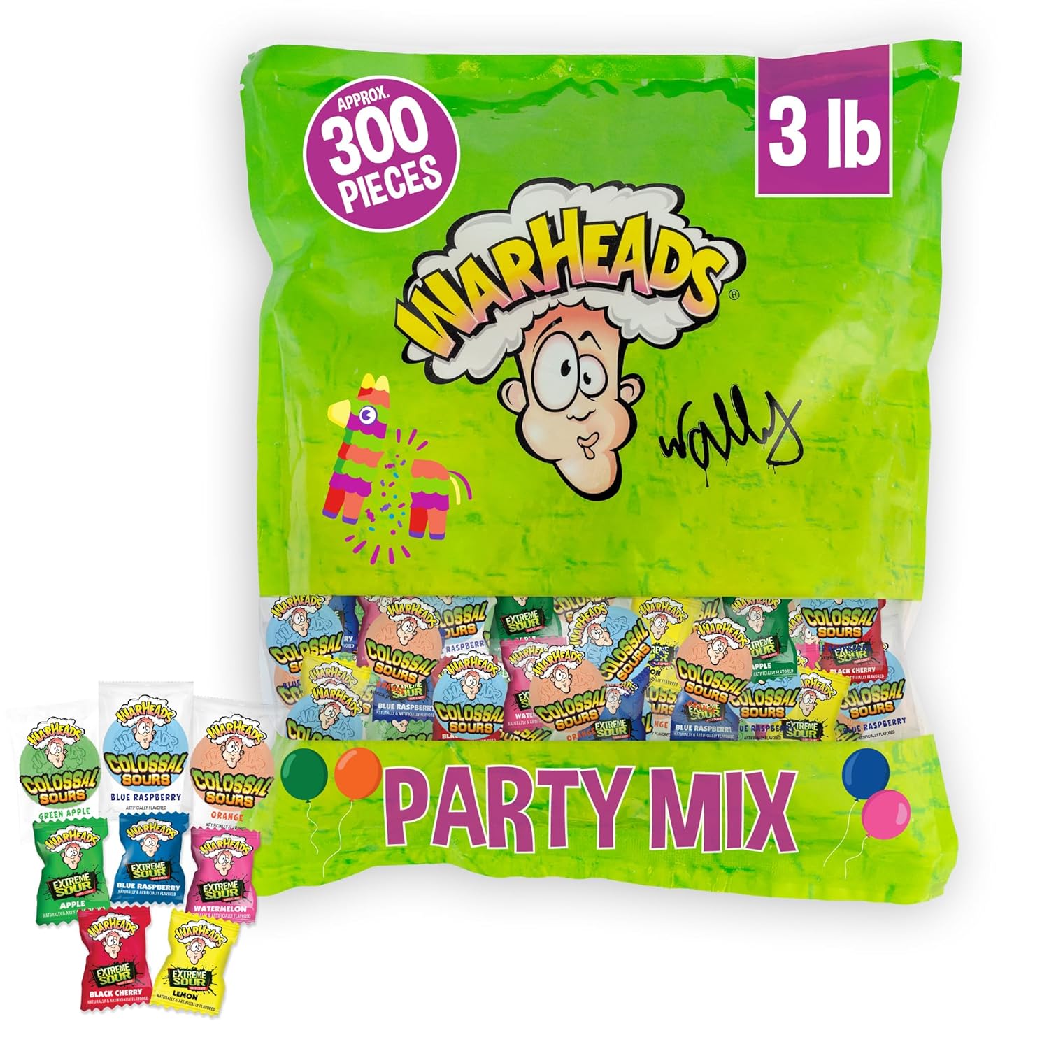Wally's Exclusive Sour Mix - Warheads Sour Candy Bulk Mix of Colossal Sours and Extreme Sour Hard Candy - Intense Fruity, Sweet and Sour Flavors. - Parties, Gifts, Holidays - 3 lb Bag