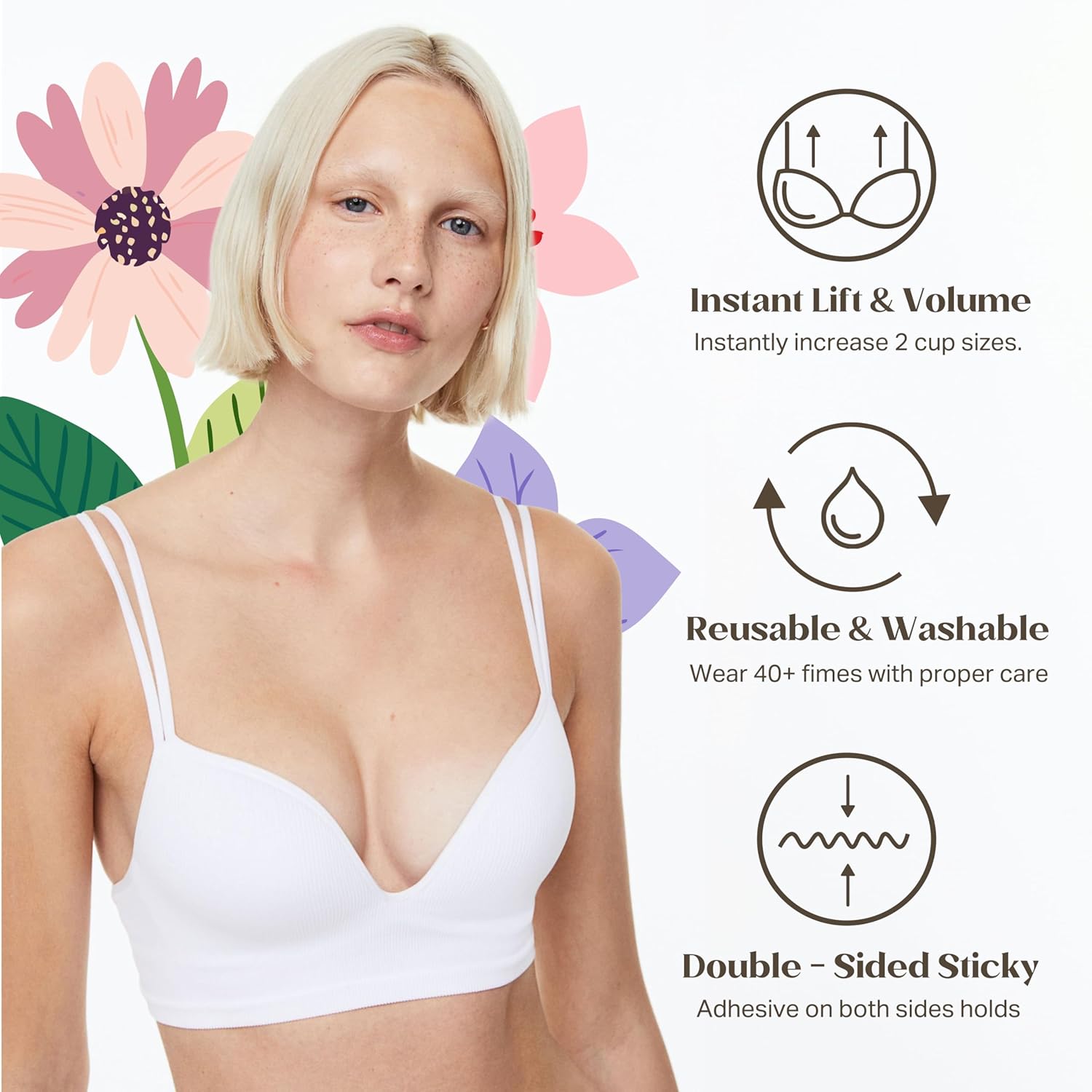 Sticky Bra Push Up, Double Sided Sticky Bra, Adhesive Inserts Push Up, Strapless Bikini Pads for Sports Swimsuit (US, Alpha, Large, Regular, Regular, Standard, Nude) - Image 5